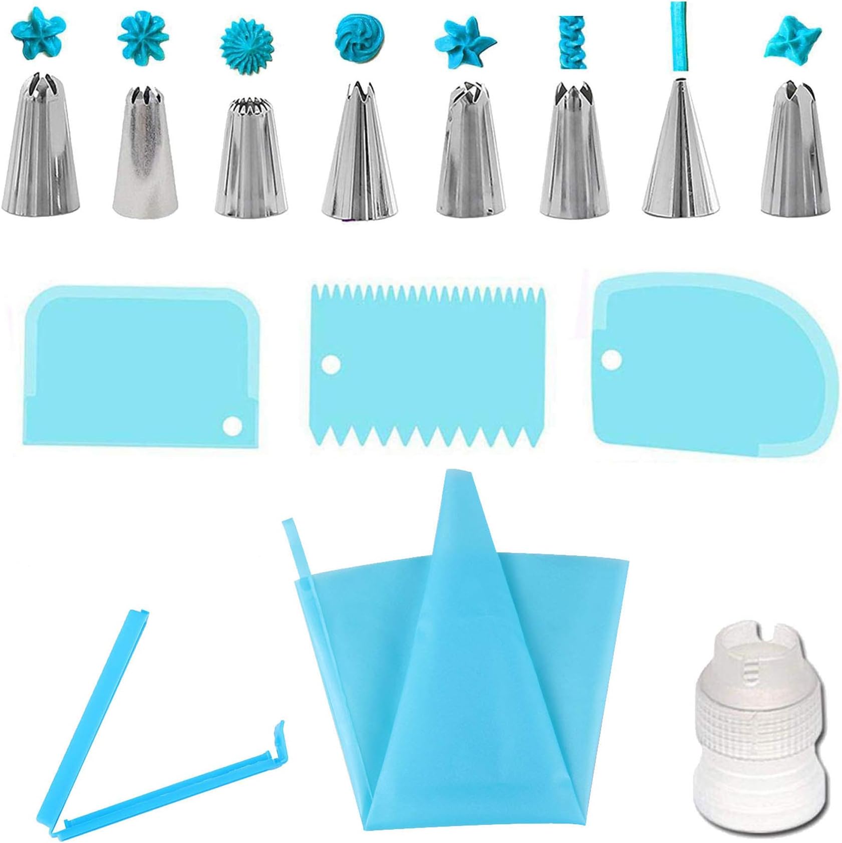 Luxtrip 14 Pcs Decorating Supplies Kit Cake Boking Cupcake Icing Tools Tcols Russian Piping Tips Nizzles, Pastry Bags, Conplers, Scr, s, Blue