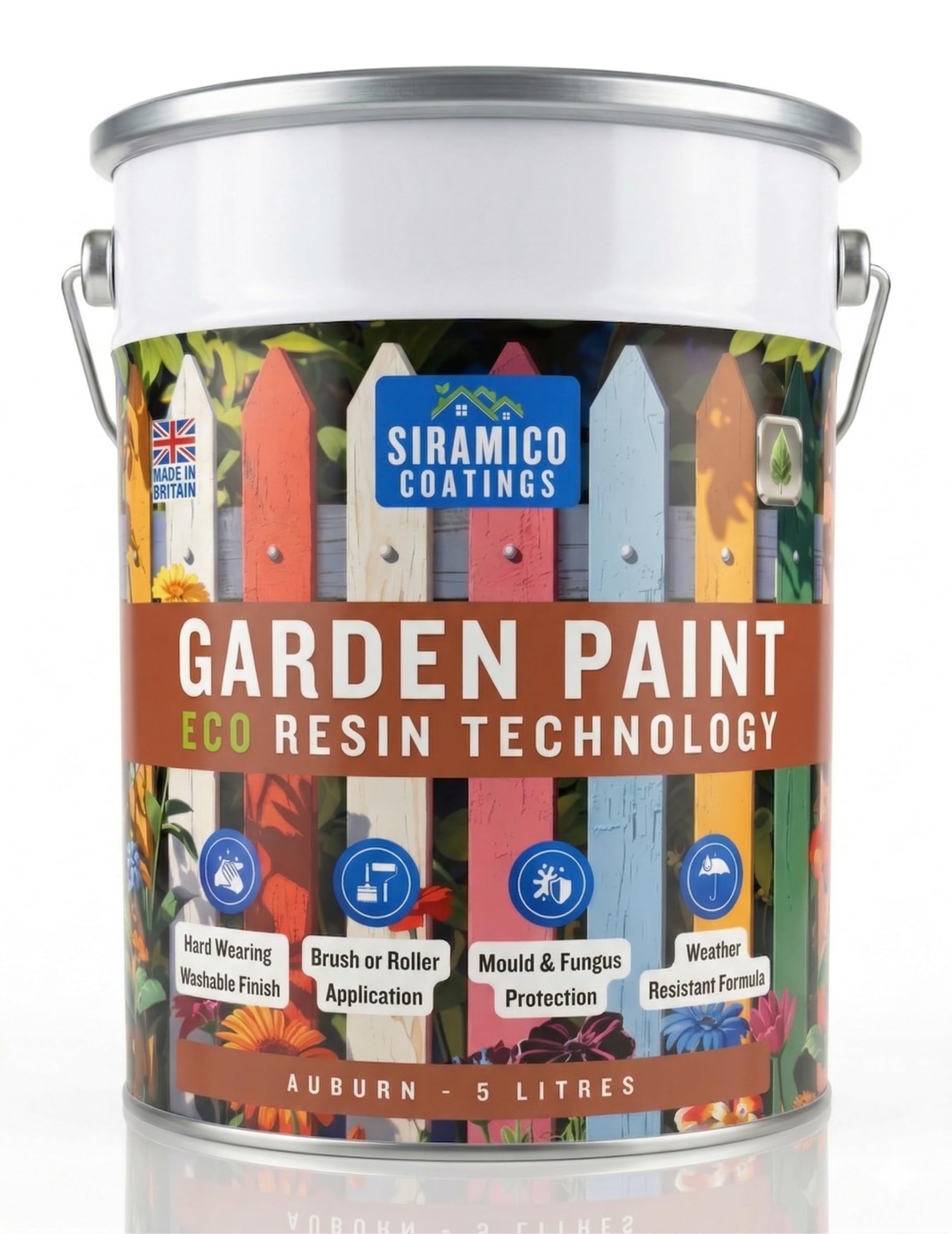 SIRAMICO COATINGS Garden Paint – 5 Litres - Eco Resin Premium One Coat Garden Paint for Garden Furniture (Auburn, 5 Litre)