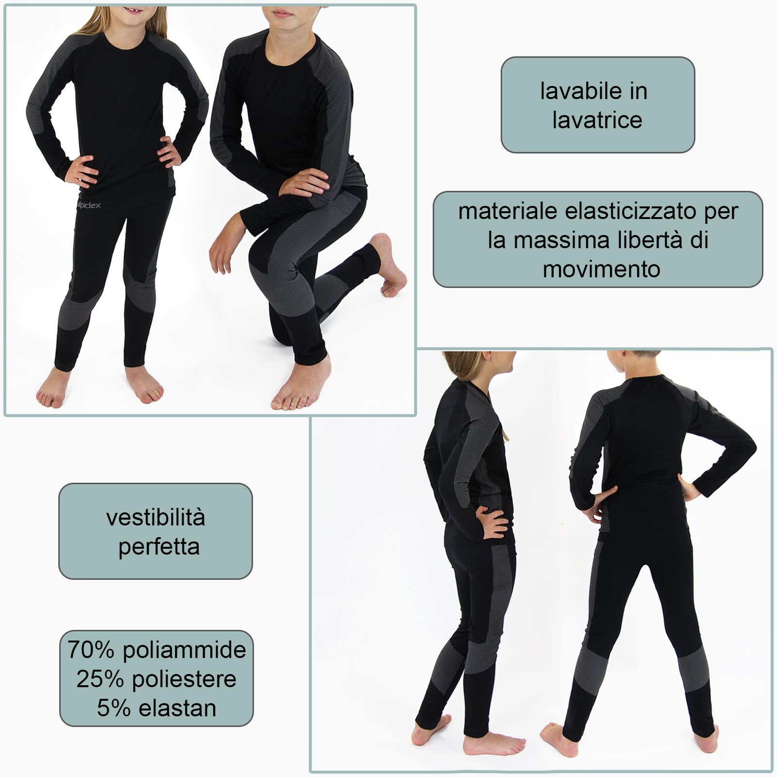 ALPIDEX Set di Intimo Termico Bambini Biancheria Funzionale Ragazzi Ragazze Sci Calcio Sport Inverno Caldo Traspirante