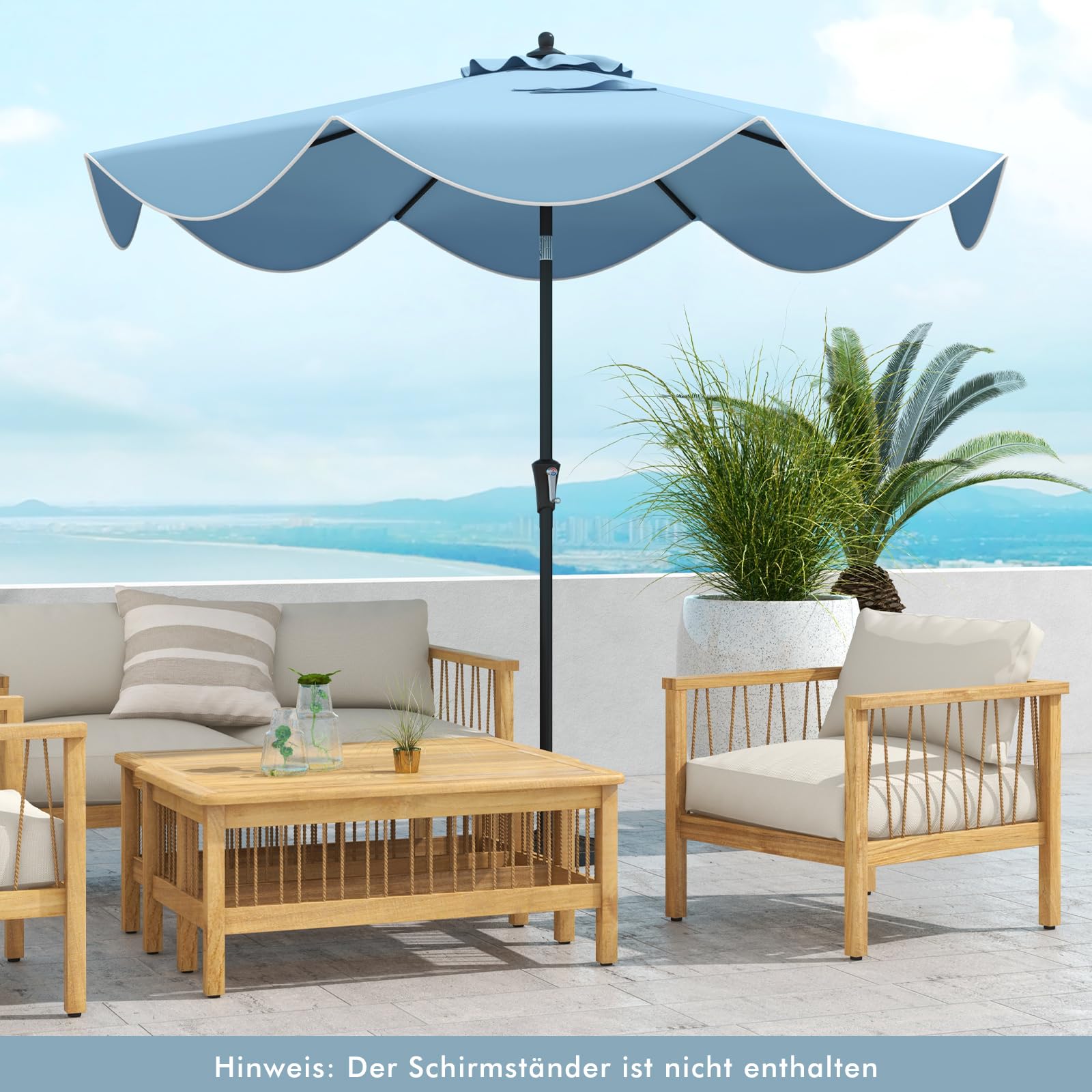 COSTWAY Parasol przeciwsłoneczny, 300 cm, z korbą i falbanką, obustronnie zginany o 30°, parasol tarasowy, do ogrodu, na balkon, taras