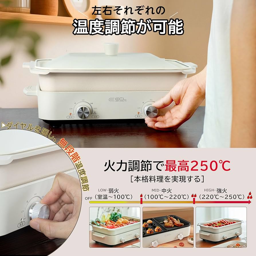 Amazon | ホットプレート 焼肉プレート グリル鍋 1200W セパレート