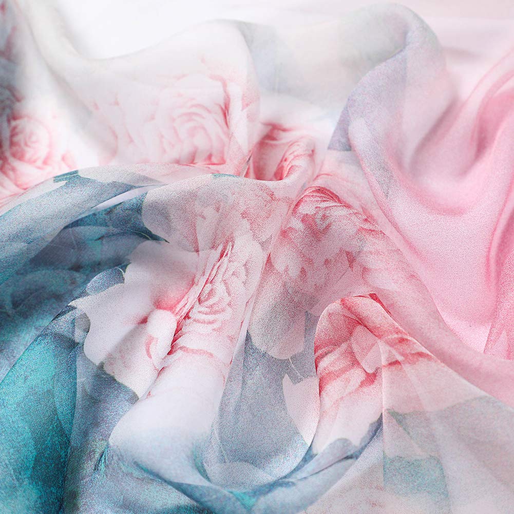STORY OF SHANGHAI Sciarpa di 100% Seta da Donna Foulard Chiffon con Fantasie Orientale Semi-Trasparente