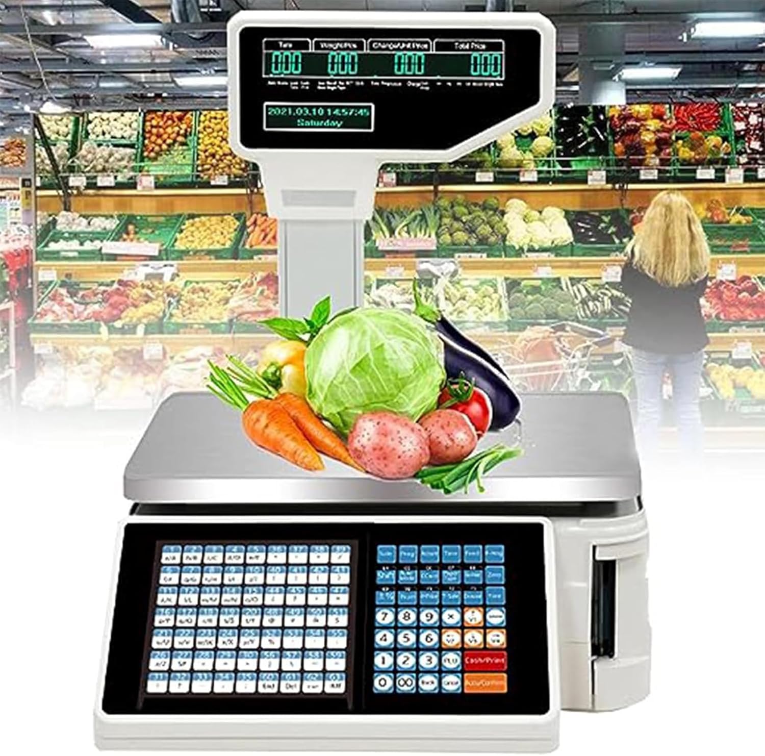 Digital Barcode Weighing Scale with Cash Register, HD LCD Double-Sided Display for Supermarket, Retail Store, and Warehouse Efficient Weighing and Sales