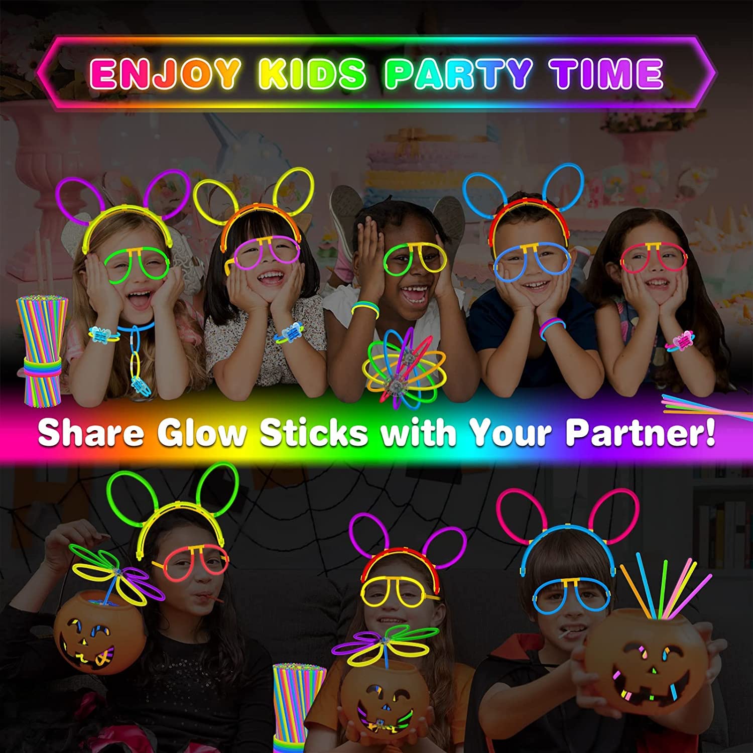 Braccialetti Luminosi Fluorescenti - Bracciali Luminosi Bambini per Feste con Connettori Fluo per Bambini e Adulti, Perfetti per Compleanno Party, Feste, Gioco, Regalo, Matrimonio, Carnevale Eventi