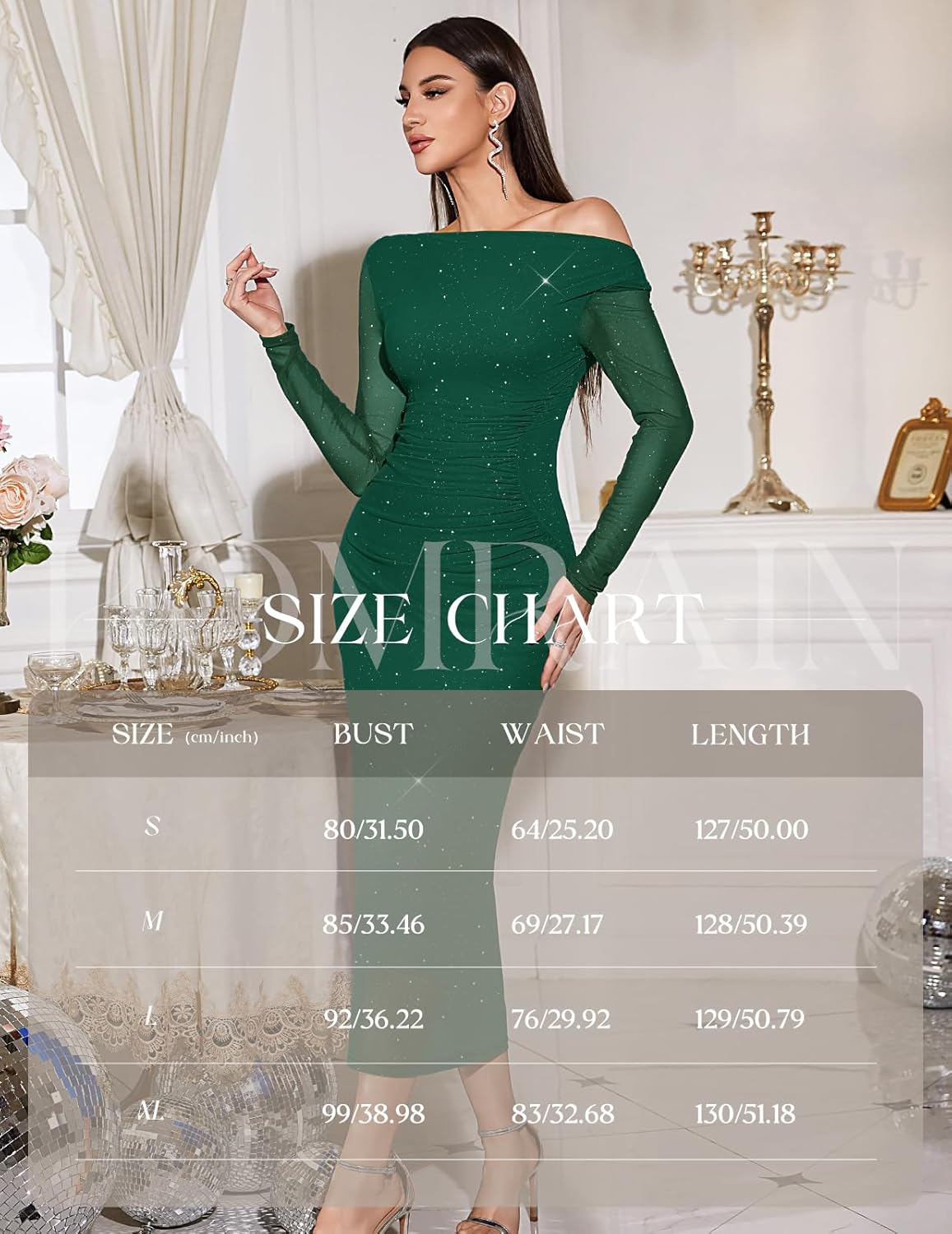 HomRain Women's Sparkly Mesh Maxi Summer Dress Long Sleeve Bodycon Dresses for Wedding Guest Outfit - Image 5