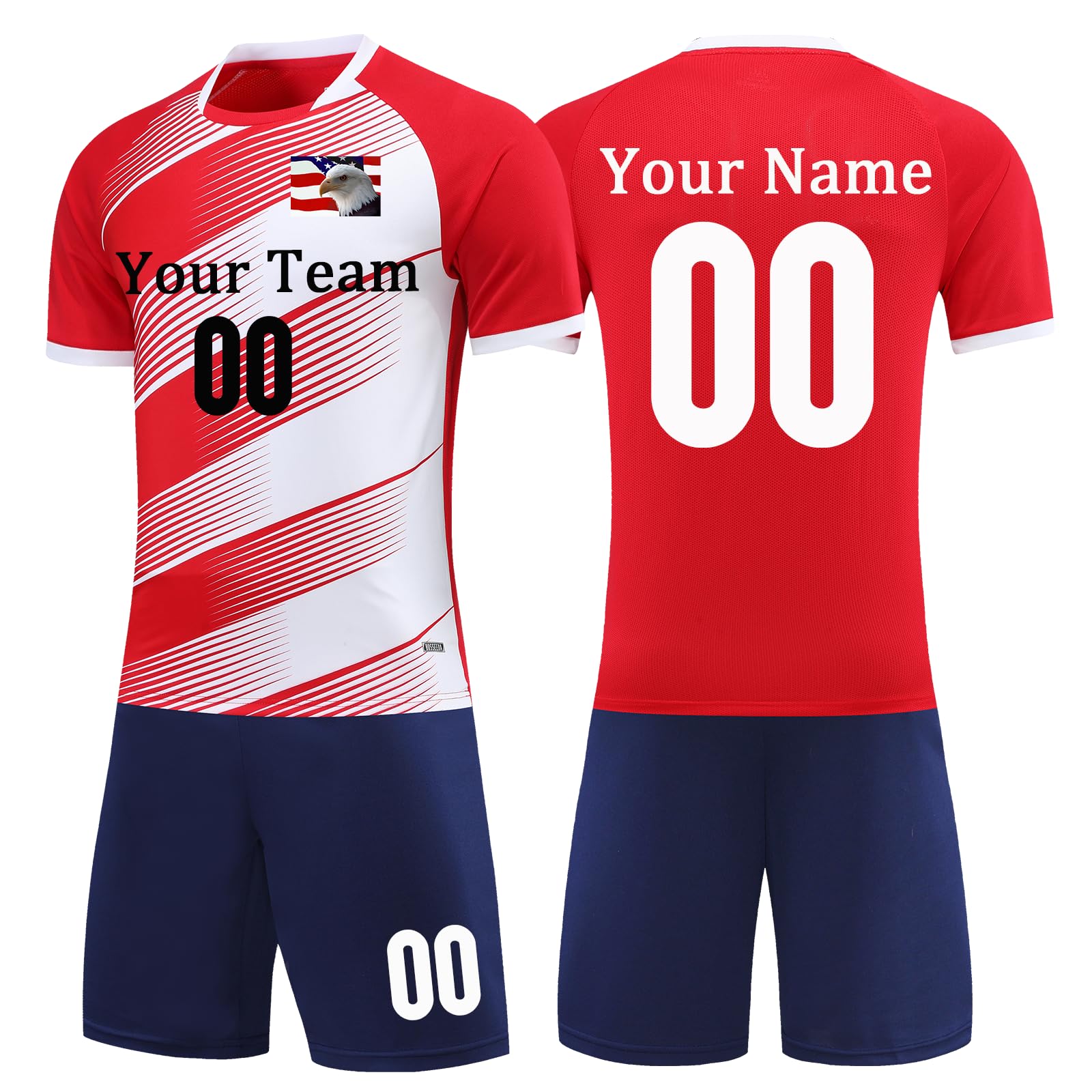 OPUTWDF Personalized Soccer Jersey Youth Kids Customize Your Own Soccer Jersey Soccer Shirt and Shorts Set with Name Number