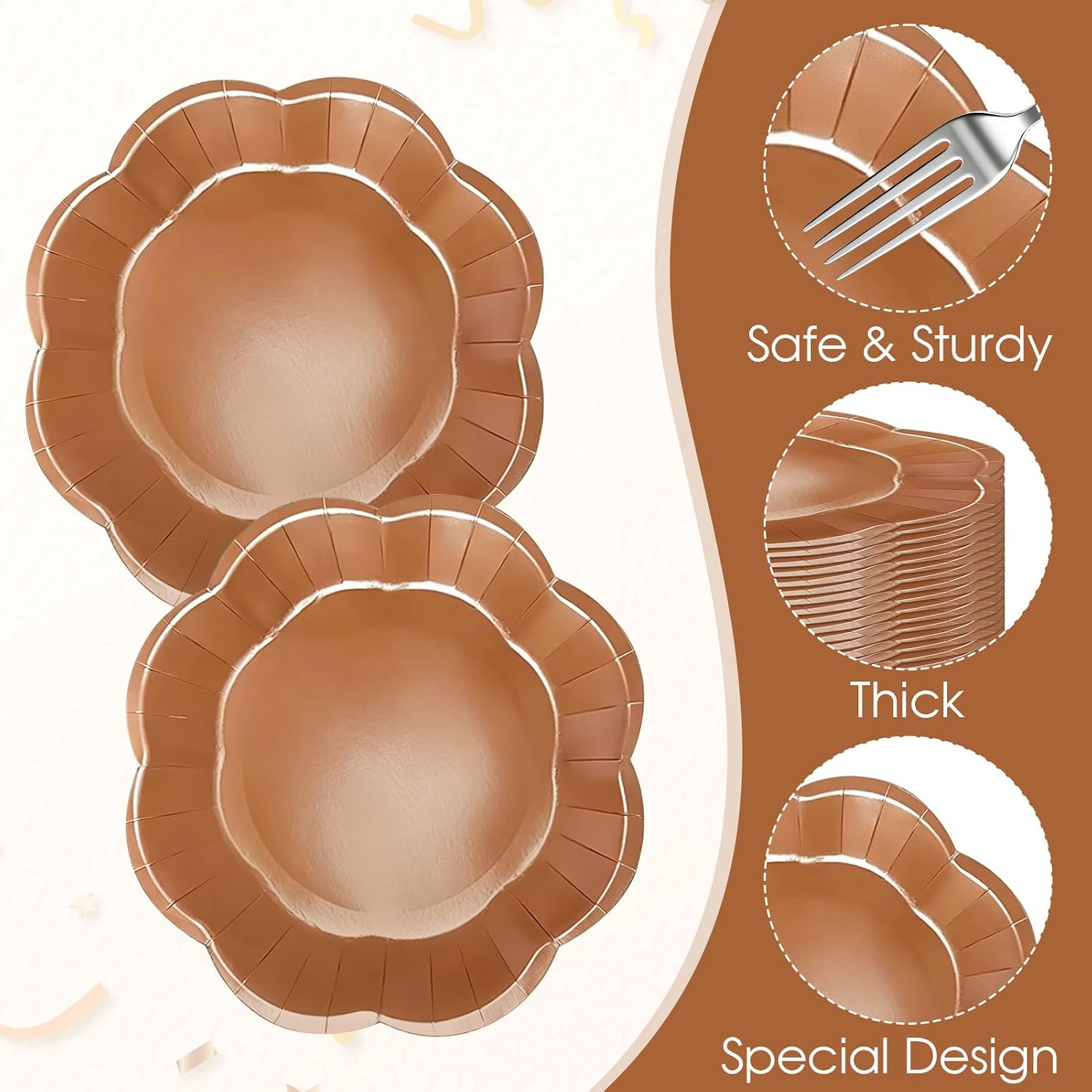 30 Pcs Brown Paper Plates 9inch Disposable Scalloped Paper Plates Set image 4