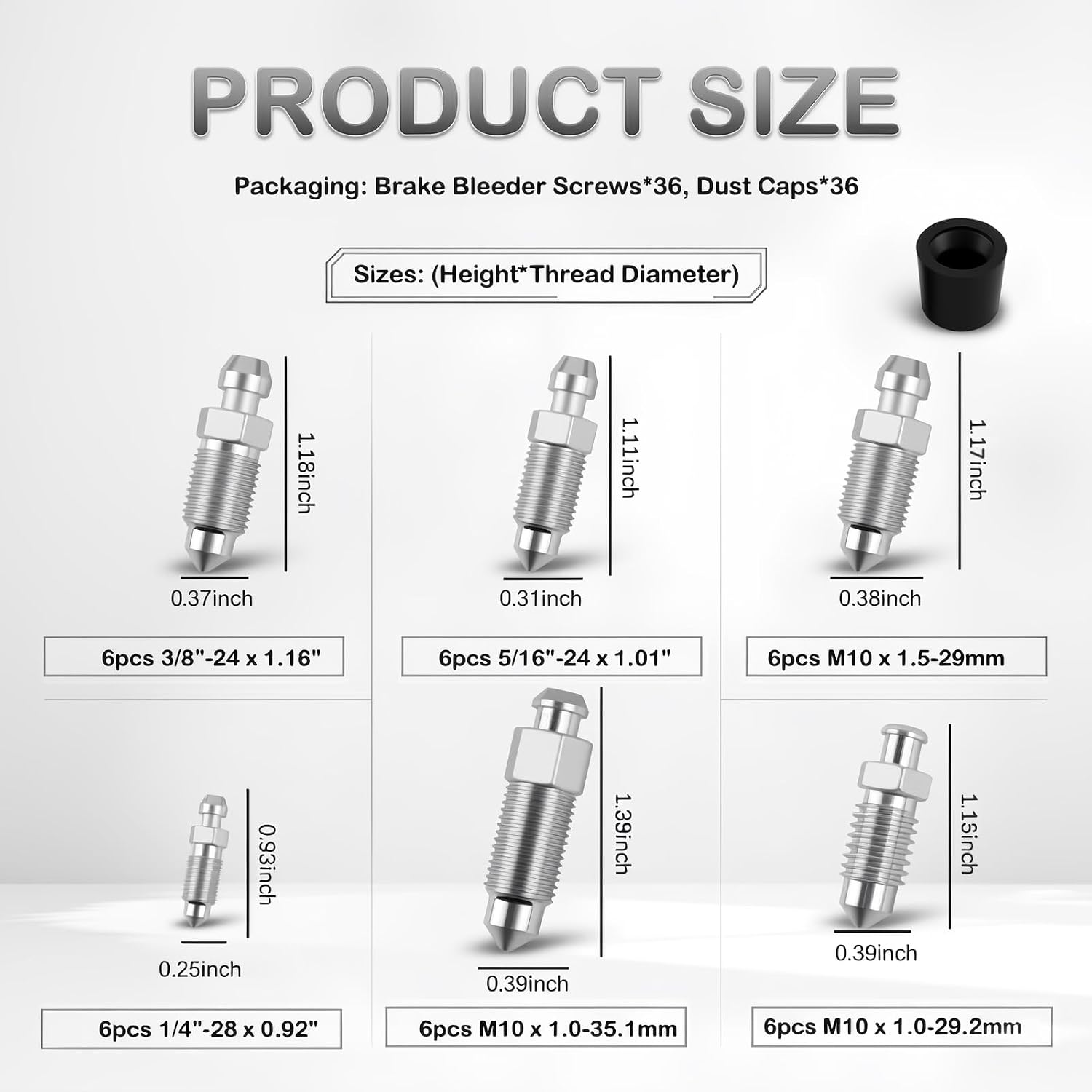 36PCS Car Brake Bleeder Screw Kit with Grease Fitting Caps,Multi-Size Brake Bleeder Valve Screw with SAE & Metric Specifications Replace H9404-6,Portable Bleeders Screws Car Accessories
