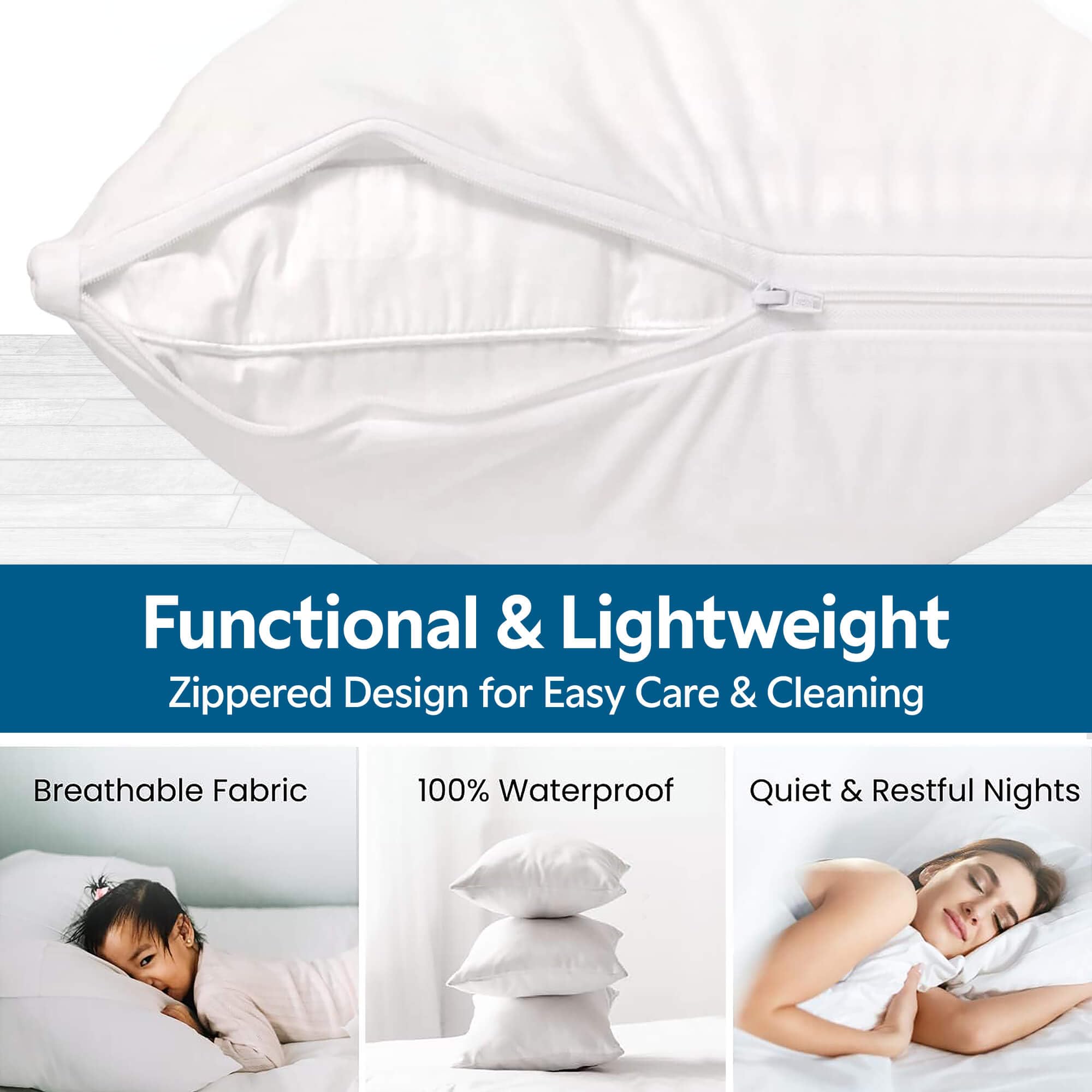 Guardmax Protector de almohada europea de jersey con cremallera, 2 unidades, impermeable, a prueba de chinches y ácaros, fundas de almohada hipoalergénicas de alta calidad 66 x 66 cm