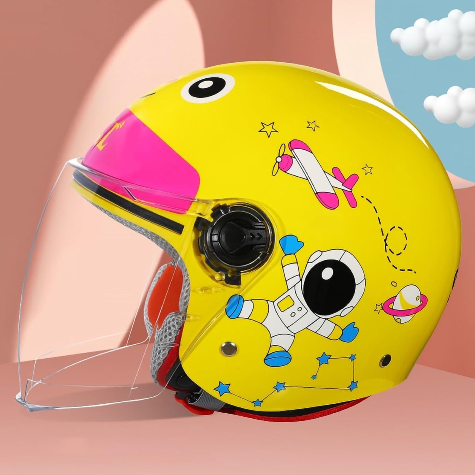 Volwassen Jeugd Kinderen Schattige Open 3/4 Helm Met Zonneklep, ECE Goedgekeurde Cool Cat Oor Motorfiets Halve Helm, Scooter Bromfiets ATV Straathelmen D,48~54cm