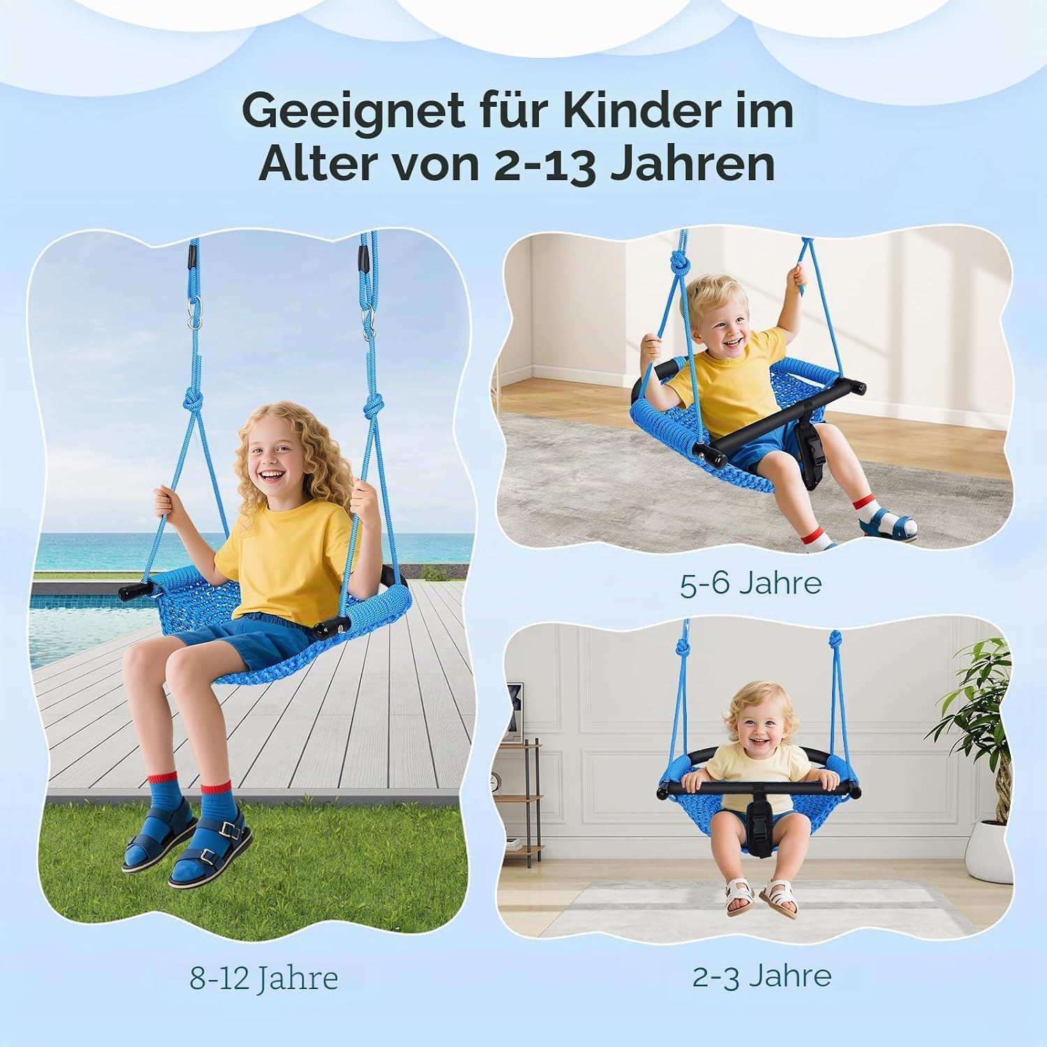 Columpio 2 en 1 para niños con cuerdas ajustables, columpio para árbol