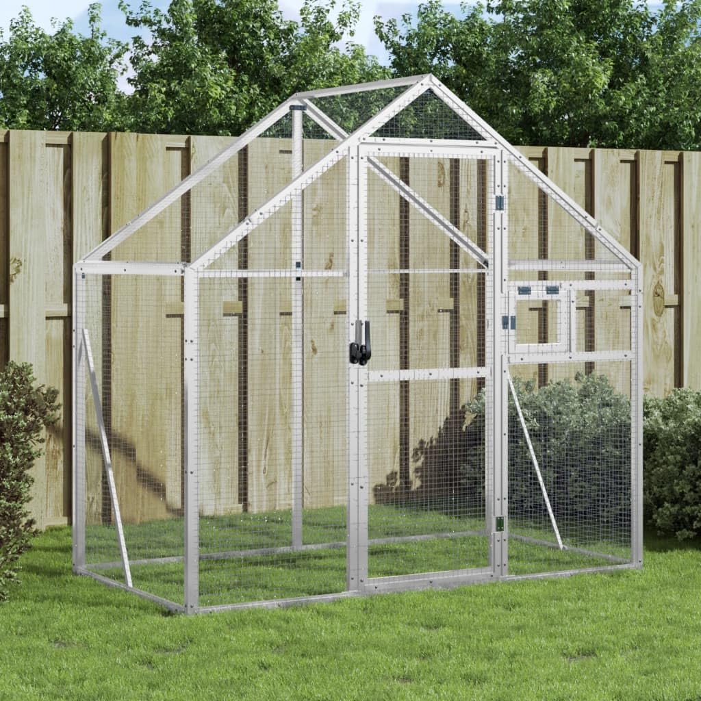 Voliere Silbern 179x100x185 cm Aluminium,Tier- & Haustierbedarf,Haustierbedarf,Vogelbedarf,Vogelkäfige & -ständer,Silber,15.34 kg-152258