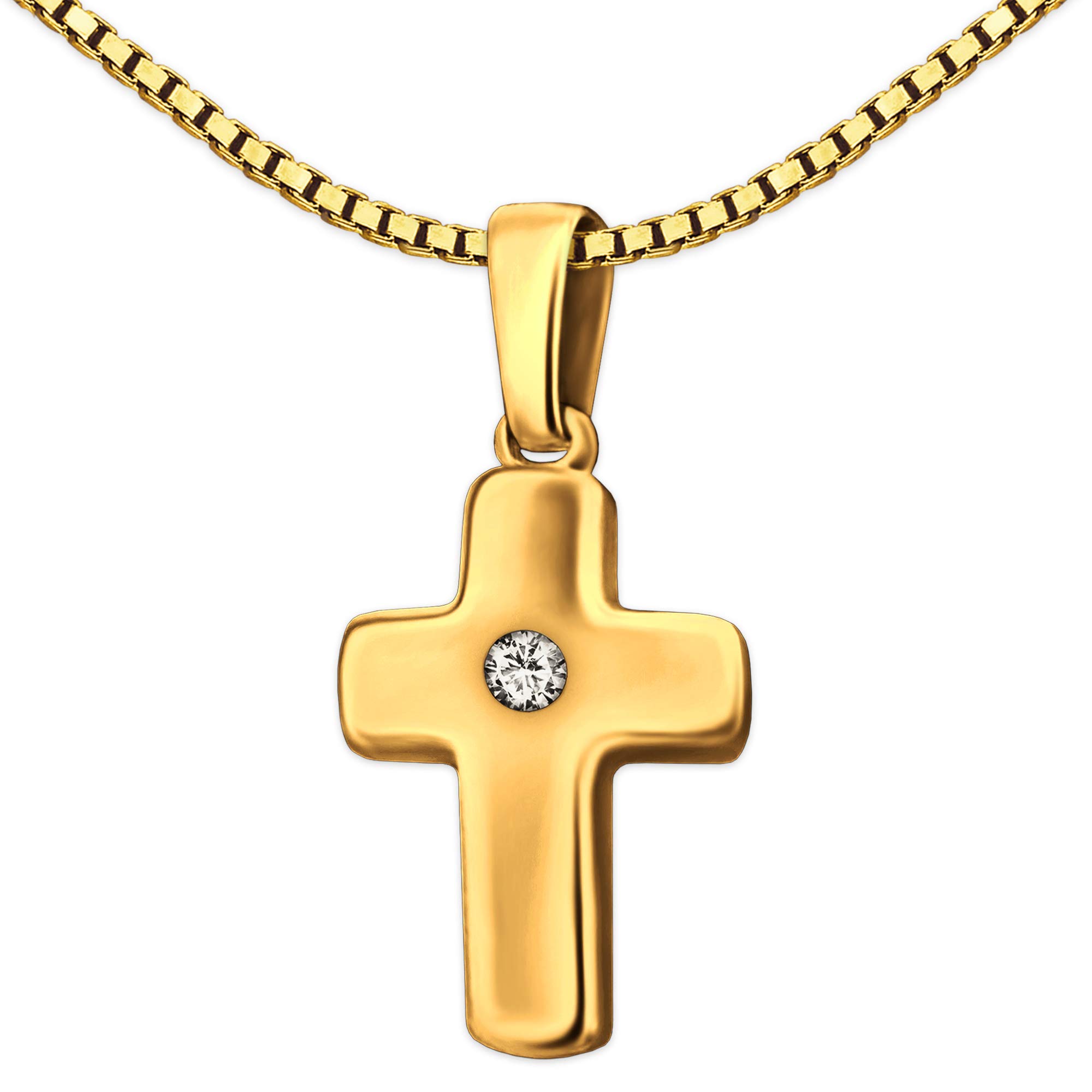 CLEVER SCHMUCK Set Ciondolo Croce 15 Mm E Catena 40 Cm Per Bambini - Argento 925 Placcato Oro - In Custodia Regalo