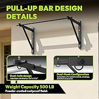 Vista 3 de Pull Up Bar for Doorway and Wall Mount - Chin Up Bars for Home Gym, 39 in / 52 in Upper Body Workout Equipment with 500 lbs Capacity, Portable