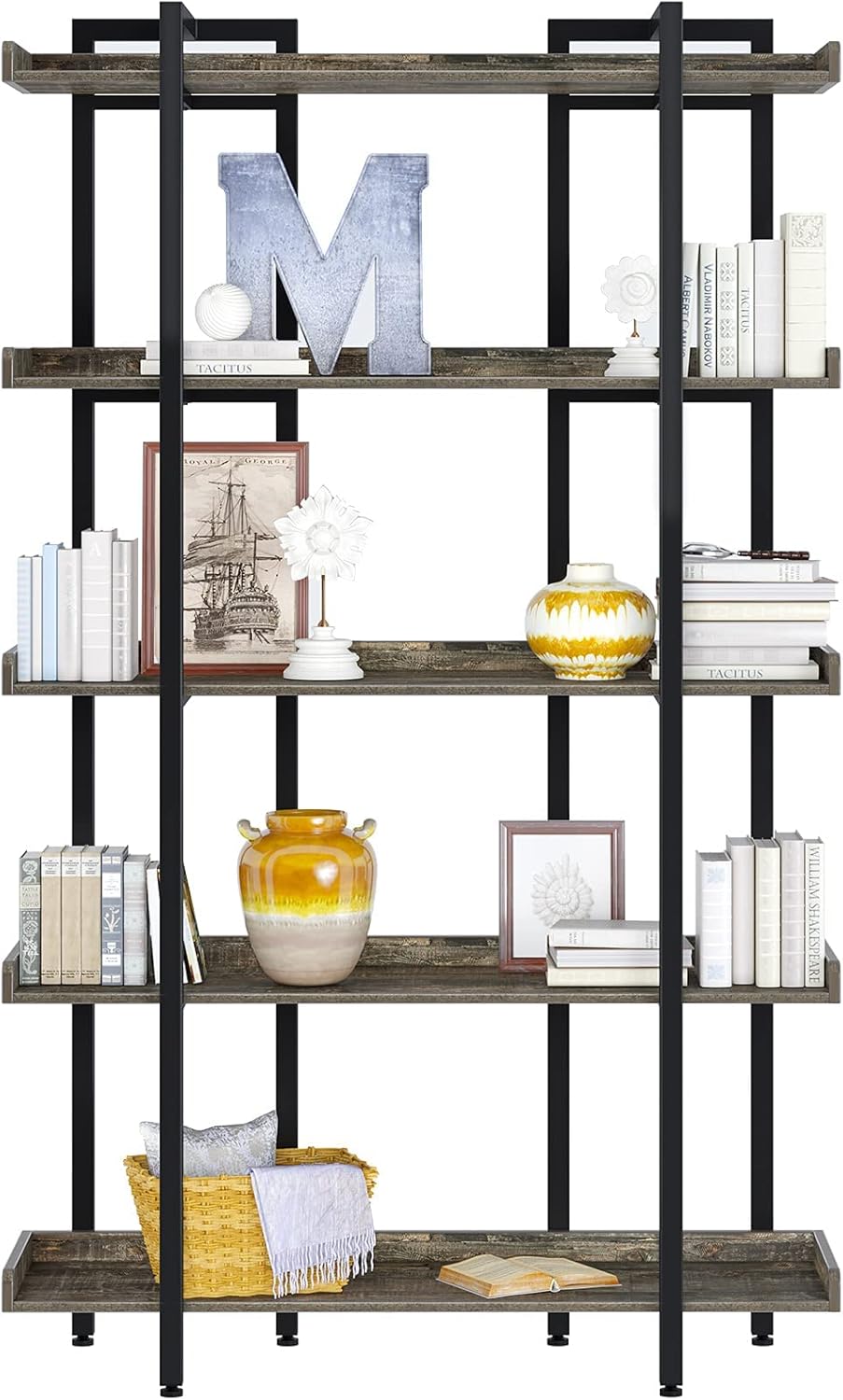 Rolanstar Bookshelf 5-Tier, Open Etagere Bookcase, 71.8’’H x 41.3”L Freestanding Bookshelves for Storage and Display, Grey Book Shelves for Living Room Bedroom Home Office : Home & Kitchen