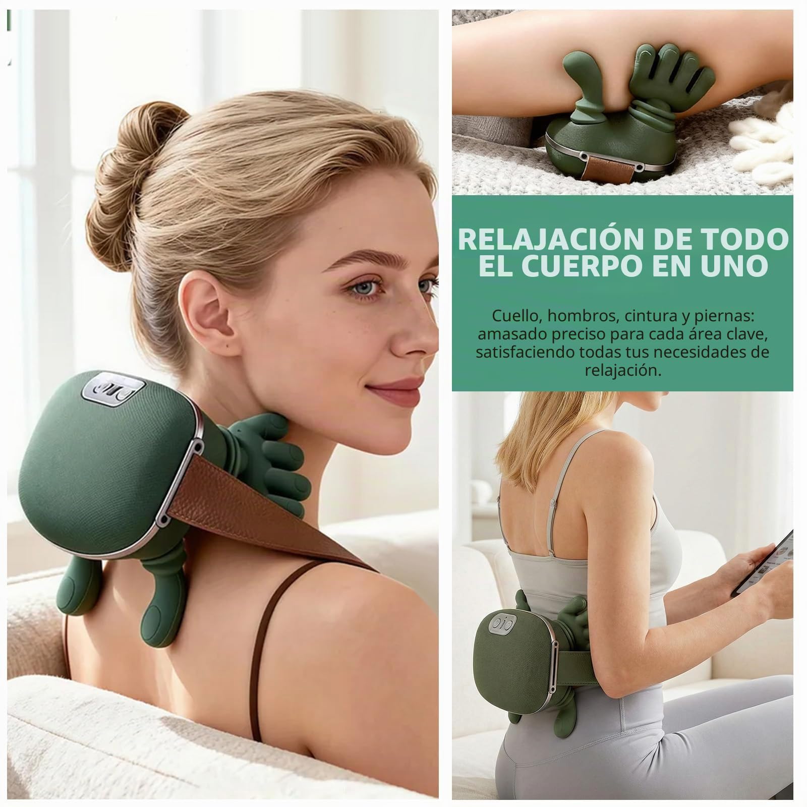Masajeador Cervical 4D con Calor, 3 Intensidades, 2 Niveles de Calor (40-45°C), Ergonómico