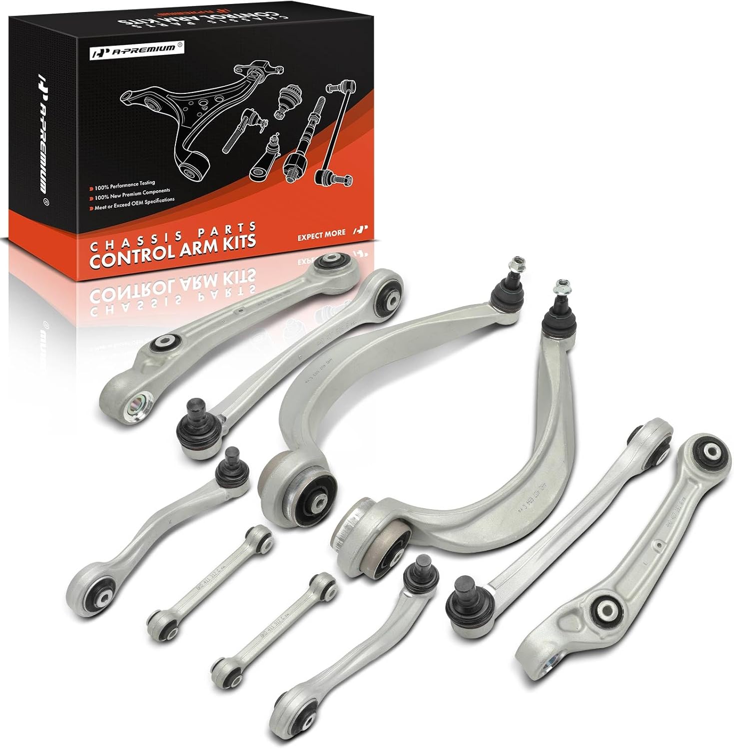 A-Premium Set of 10, Front Upper Lower Control Arm, Stabilizer Bar Link, Compatible with Audi A8 Quattro 2011-2018, S8 2013-2018