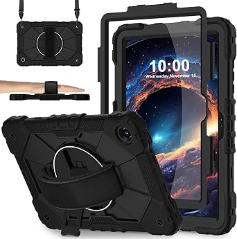 WESOROL Case for Galaxy Tab A11 Plus/A9 Plus 11 Inch,Heavy Duty Shockproof Cover for Samsung Tablet A11+/A9+ Case with Screen Protector 360 Rotating Stand & Hand Strap Shoulder Strap,Black