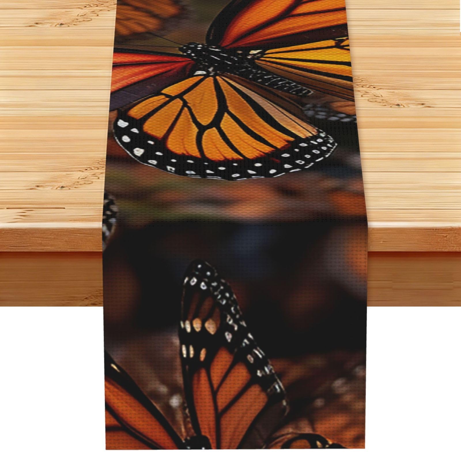 Monarch Butterflies Table Runner 13 x 72 Inches Long, Cotton Linen Table Runners for Kitchen Dining Table Decoration - Washable Tablecloth Modern Tablerunner for Home Party Decor