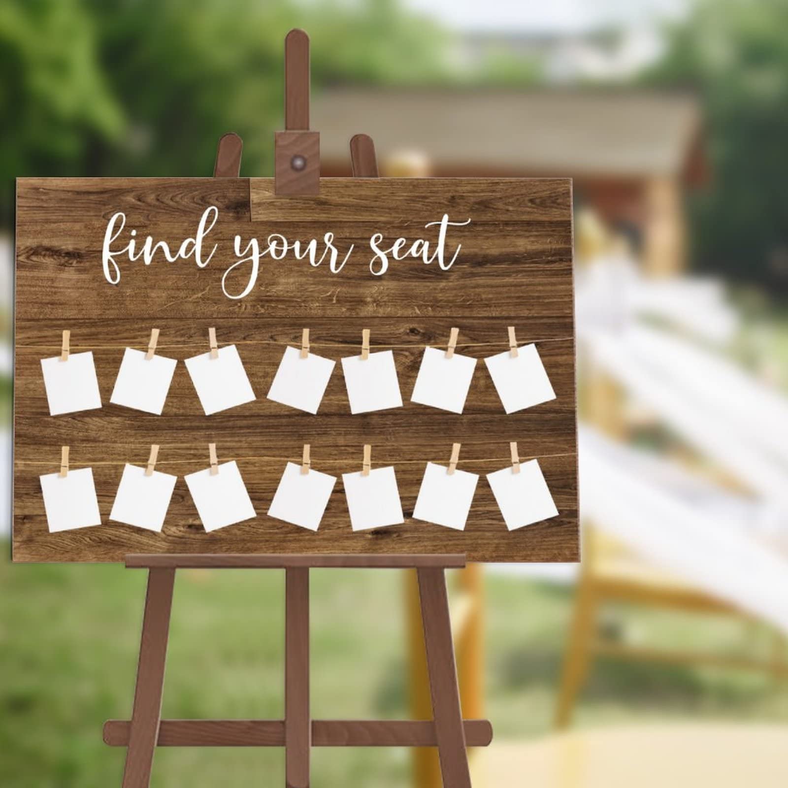 Panneau de mariage rustique Find Your Seat en bois 30x45 cm