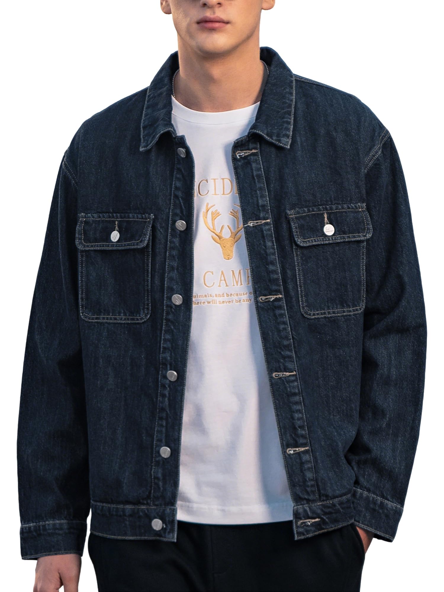 Men's Denim Jacket Vintage Casual Button Down Trucker Jacket