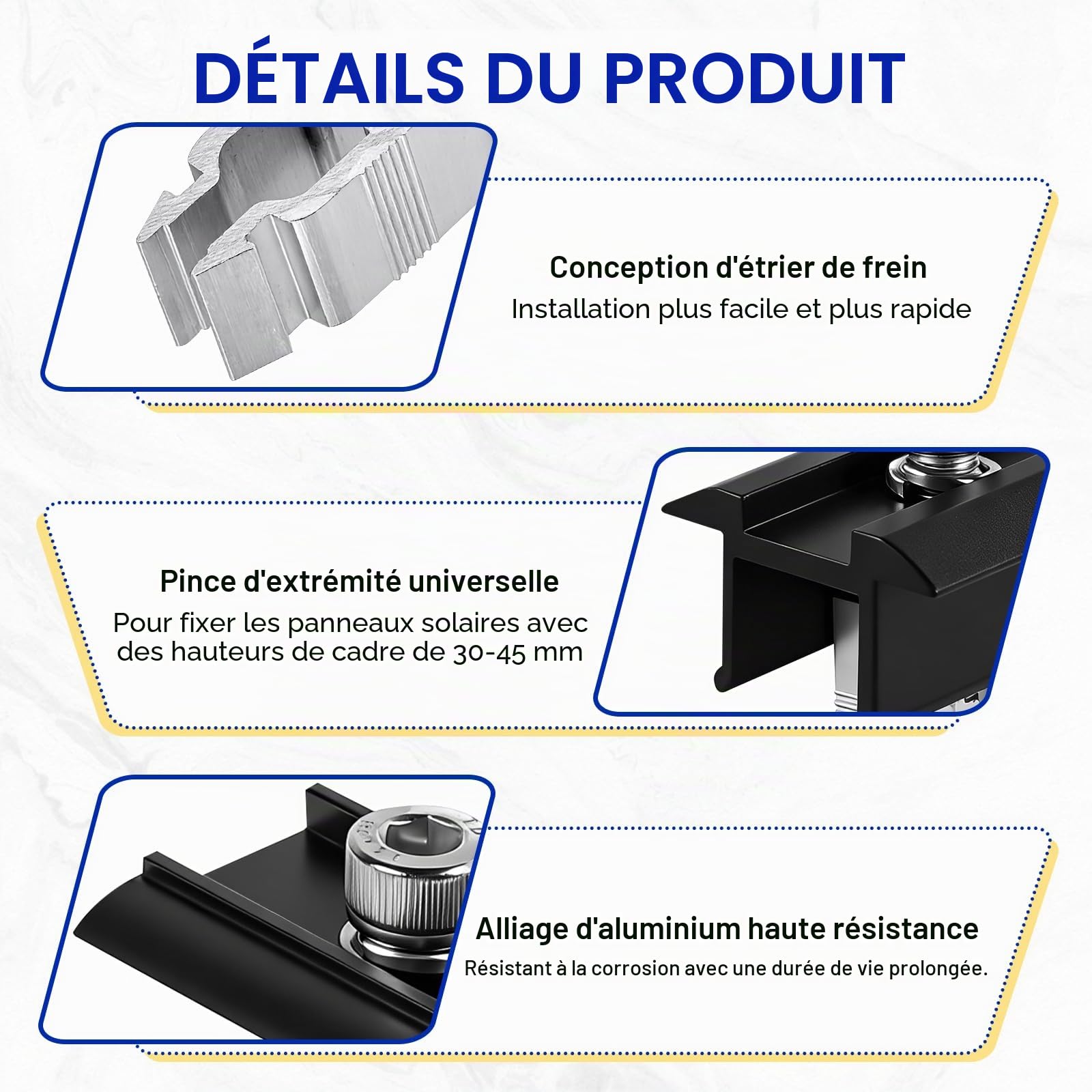 EXLECO Kit de 10 Support Panneau Solaire 30-45mm, Fixation Panneaux Solaires Photovoltaïque en Aluminium pour Rail, PV Pince de Toit - 5 Pièces Pinces Centrales et 5 Pièces d'Extrémité, Noir
