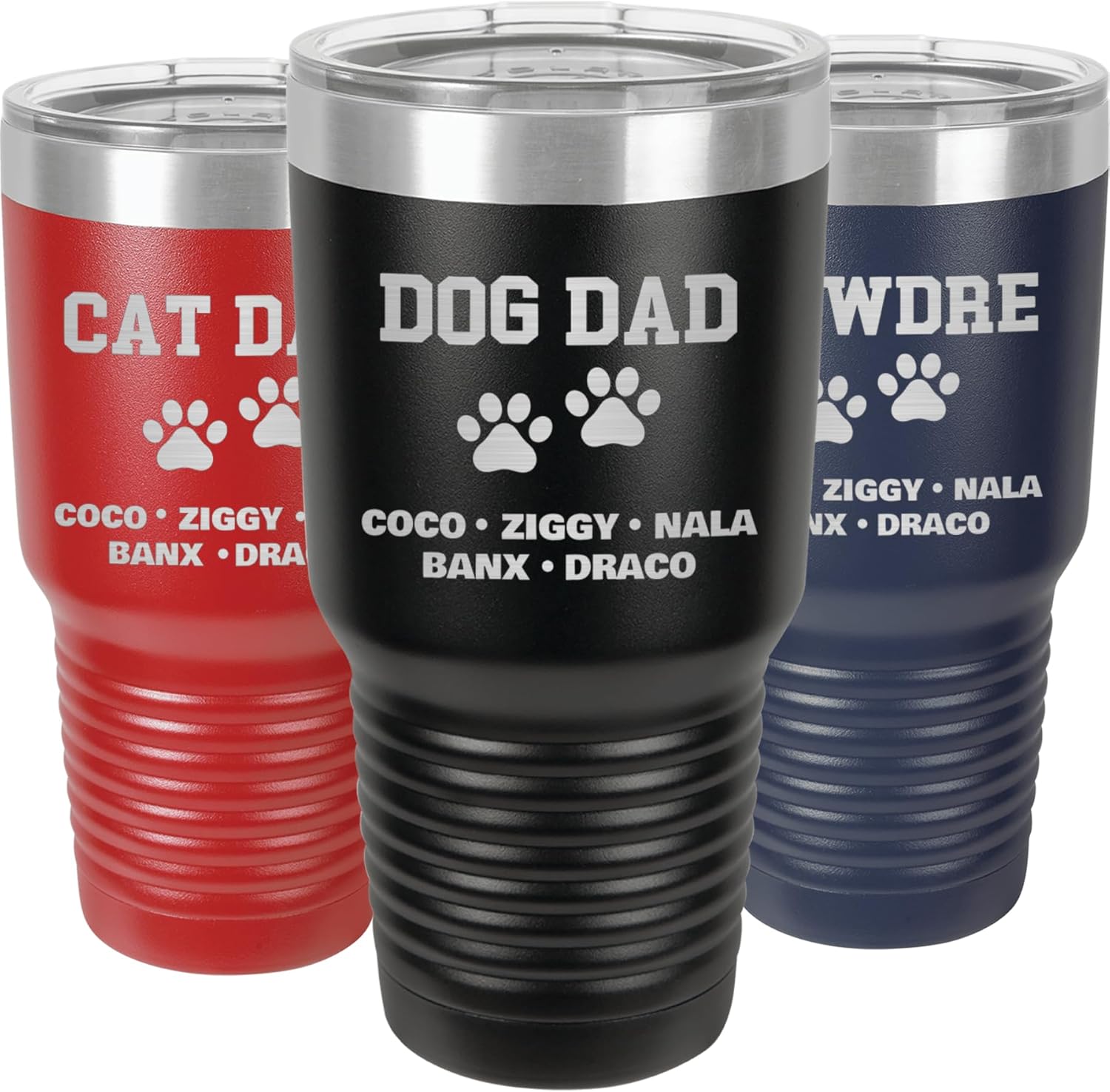 Dog Dad Tumbler Personalized - Father Gift - Cat Dad Gift - Vacuum Insulated - Stainless Steel - 30 oz Tumbler with Lid - Custom Name
