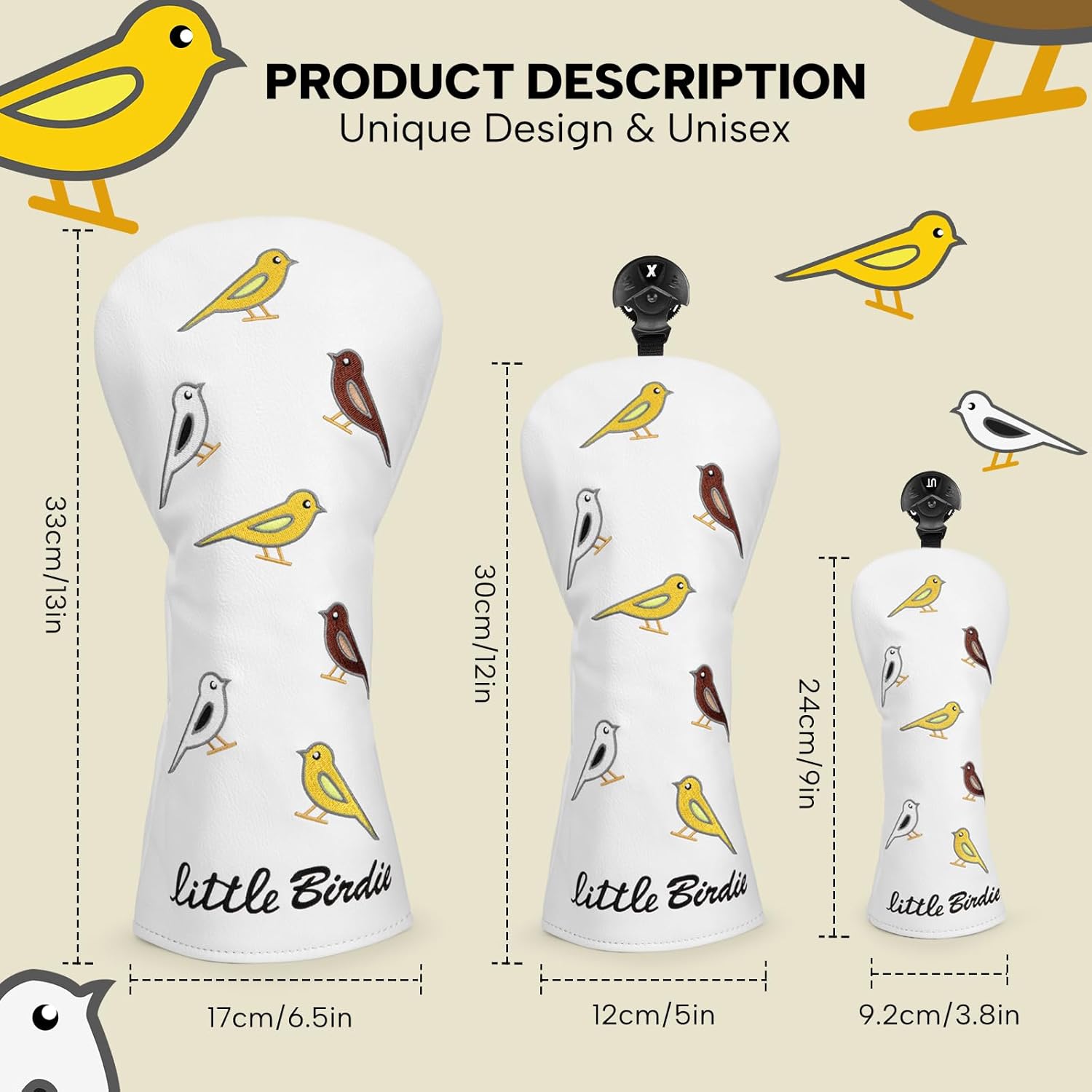 Golf Head Covers, Leather Driver Headcover, Fairway Wood Cover, Hybrid Head Covers – Advanced Embroidery Birdie Golf Club Head Covers for Men Women Golf Headcovers Set