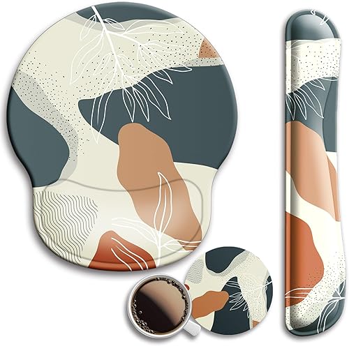 Alfombrilla de mouse y soporte para reposamuñecas para teclado, con base de poliuretano antideslizante, alfombrilla de mouse de gel con posavasos,