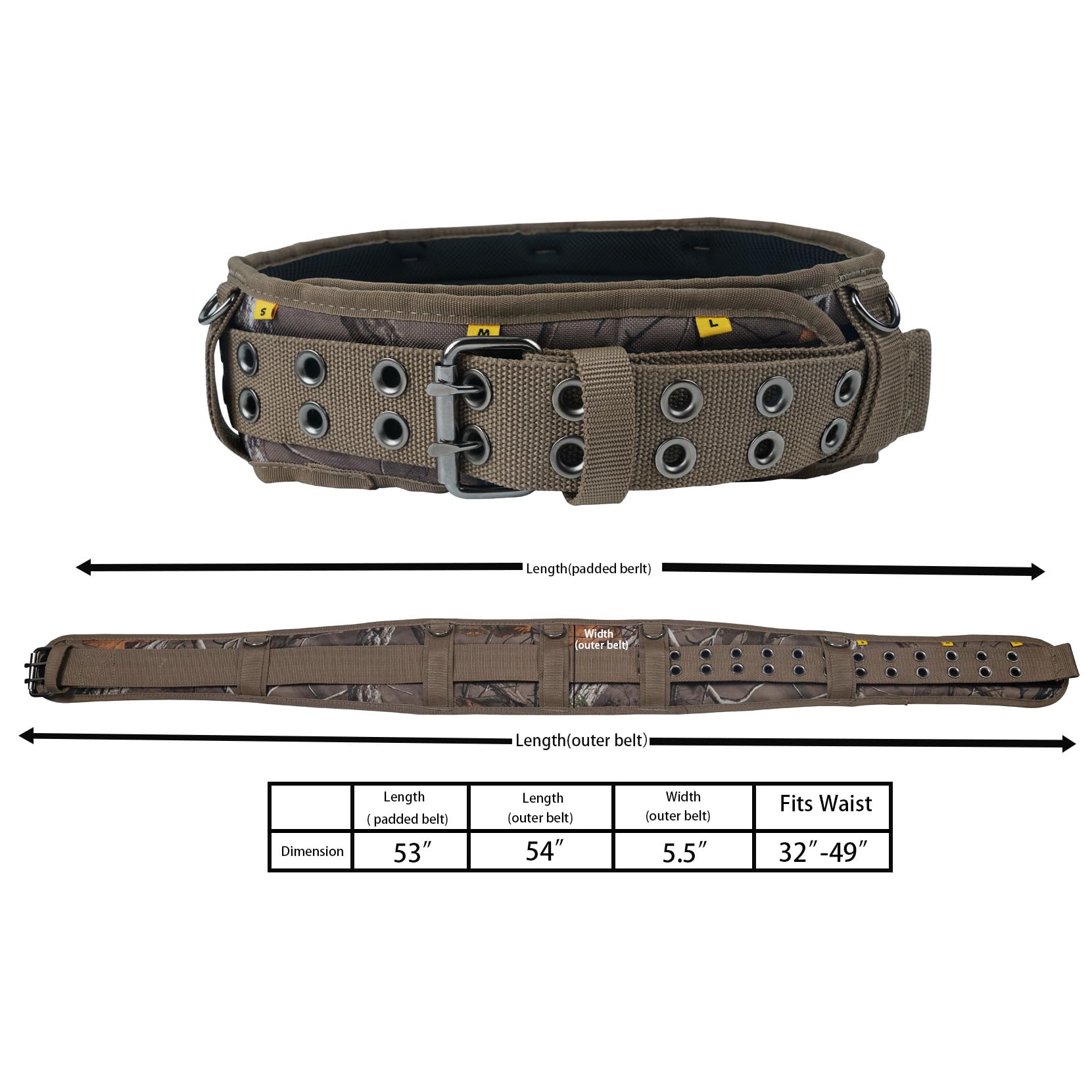 Zeluga 20-523 cinturones de herramientas con bolsillos grandes para hombres con tirantes, cinturón de herramientas acolchado de 4 pulgadas, funda de martillo de acero, bolsa de herramientas de