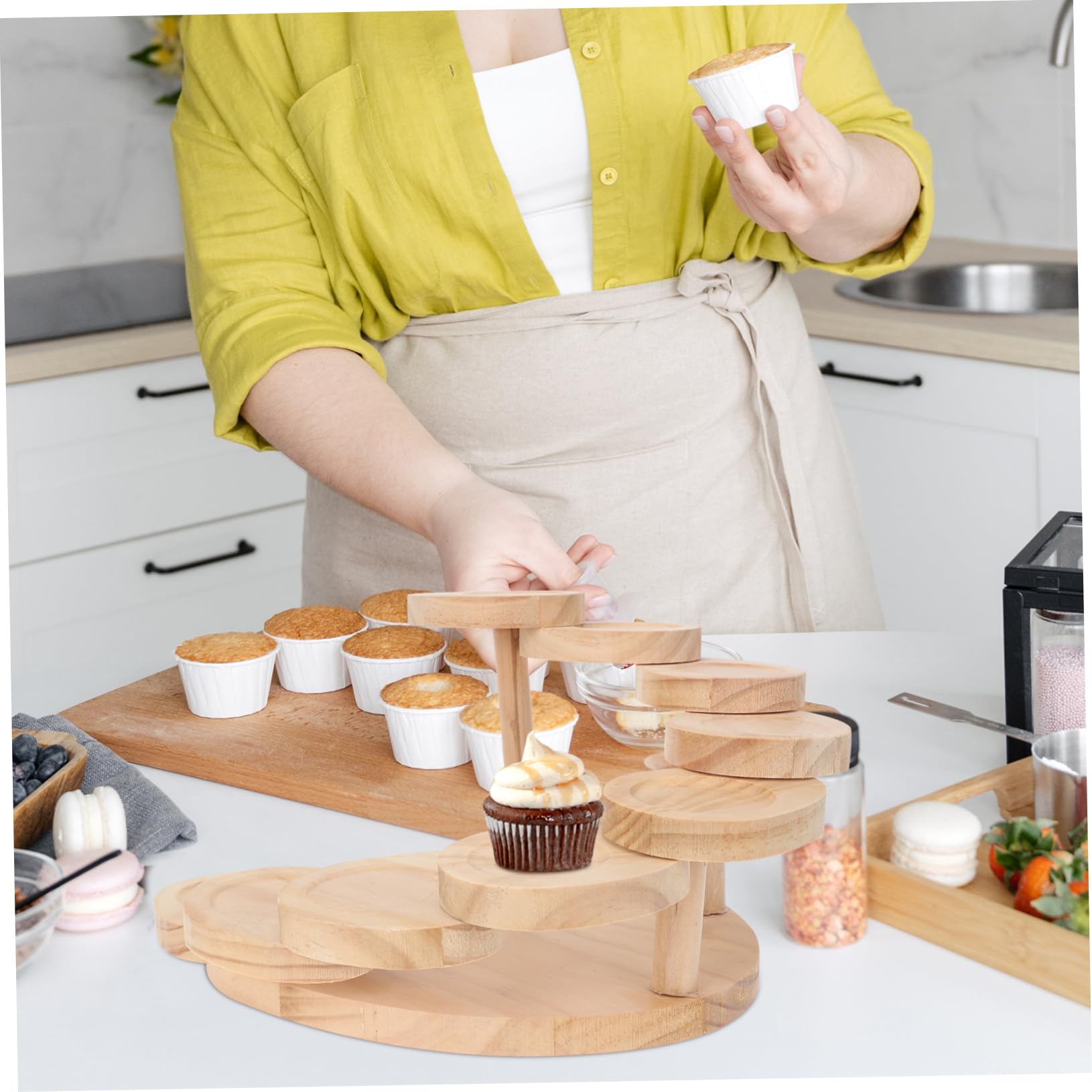 Ciieeo Alzatina per Torte in Legno Multi-strato Supporto per Muffin e Vasi, per Decorazioni Matrimonio e Ornamenti da Tavolo