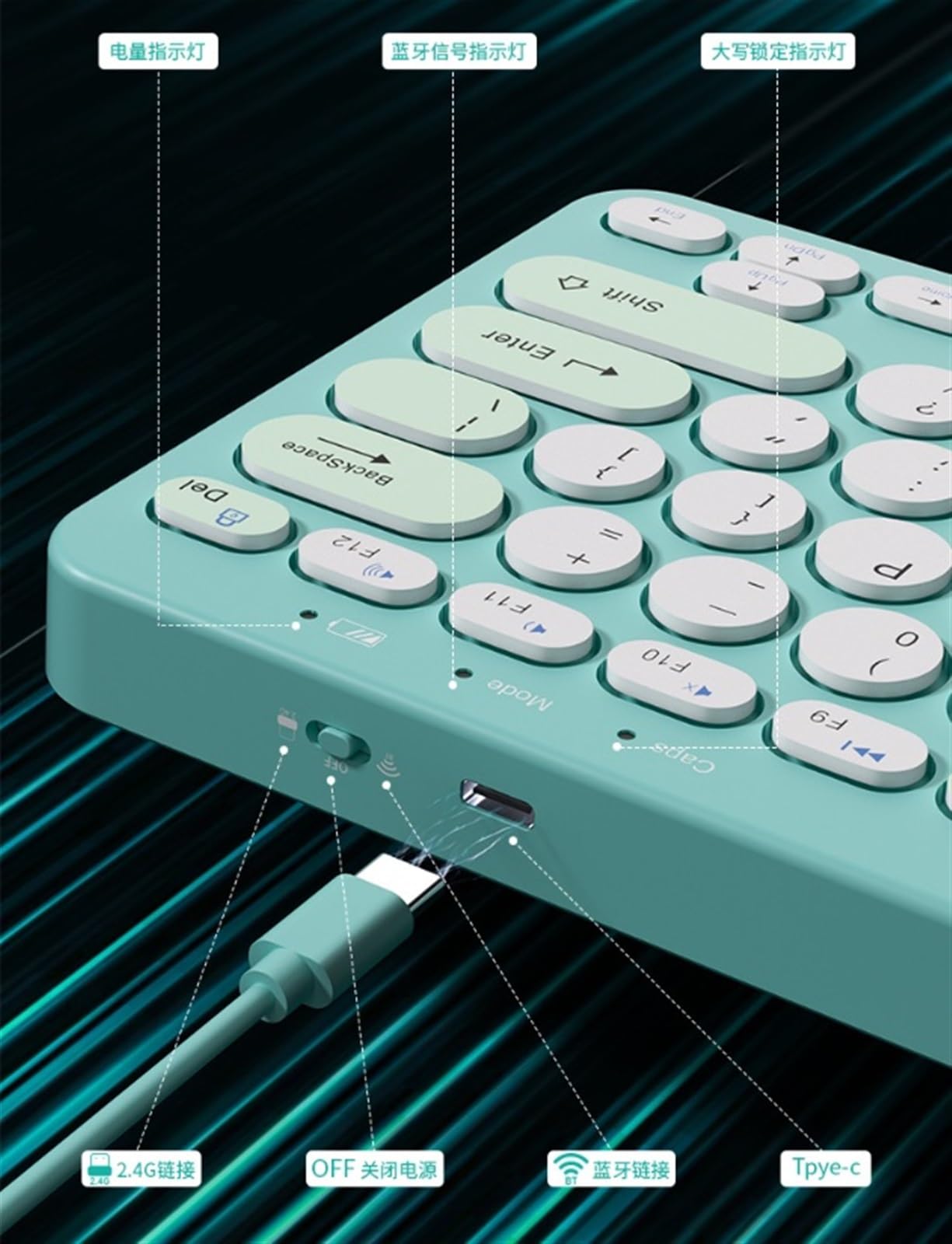 Klawiatura i Mysz do Gier, Klawiatura Komputerowa I Mysz Combo Retro Klawiatura Do Pisania Z Okrągłymi Klawiszami 2.4G Śliczna Mysz Wodoszczelna Klawiatura i Mysz(Purple)