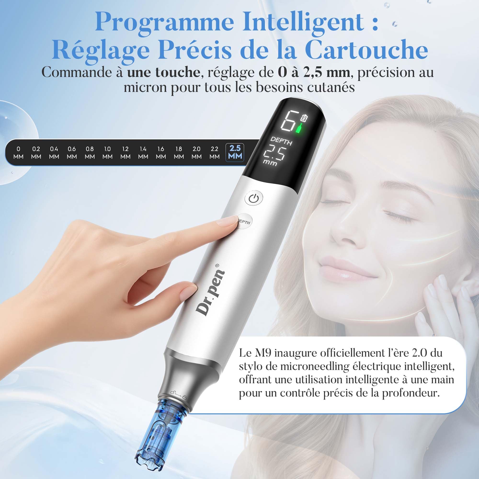 Dr. pen M9 Stylo Microneedling avec 10 Cartouches, Nouveau Modèle 2026, 6 Niveaux et Affichage LED Dermapen avec Base de Rangement, pour Visage Corps Cheveux Barbe Croissance