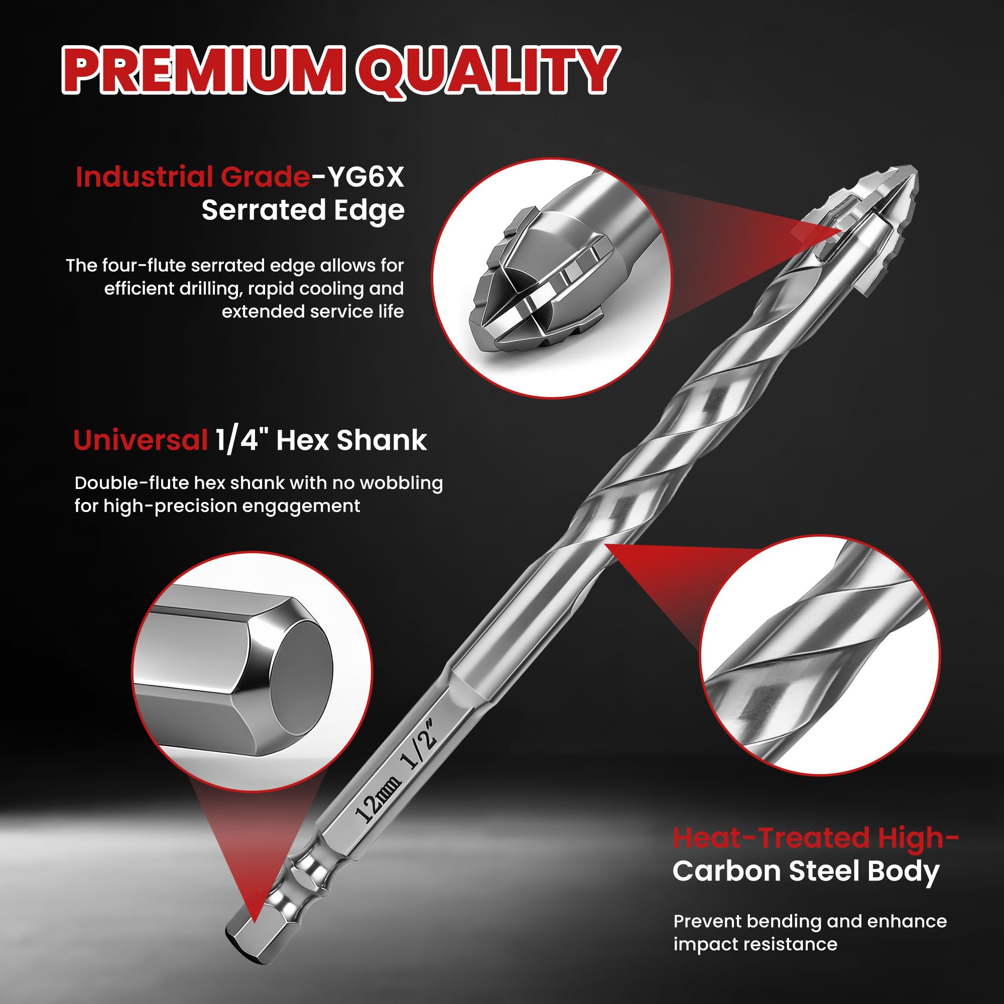 Masonry Drill Bits Set - 5 Piece Carbide -3