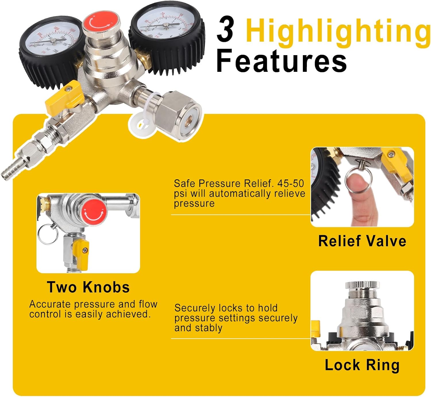 FERRODAY Dual Gauge CO2 Regulator, CGA320 Dual Gauge CO2 Regulator for Kegerator, Kegerator Part Keg Regulator with Safety Valve, Beer Kegerator Regulator CO2 Gas Regulator with 1/4" & 5/16" Barb