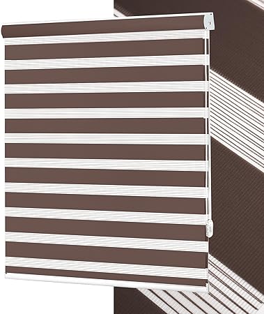 No Tools No Drill Zebra Blinds for Windows Cordless,Customizable Zebra Roller Shades, Dual Layer Blackout-Filtered Privacy Light Control Window Blinds Home Office, Easy to Install
