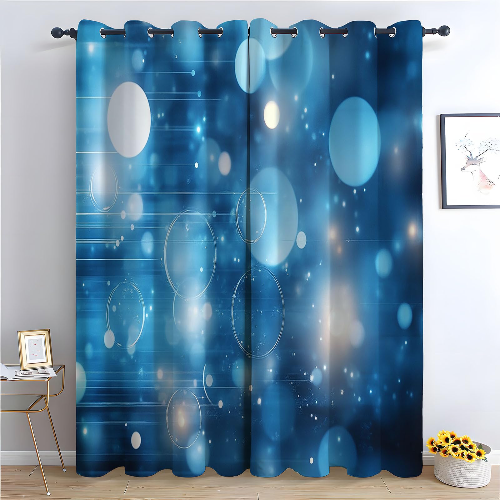 Rideaux thermiques contre le froid style paysage bleu