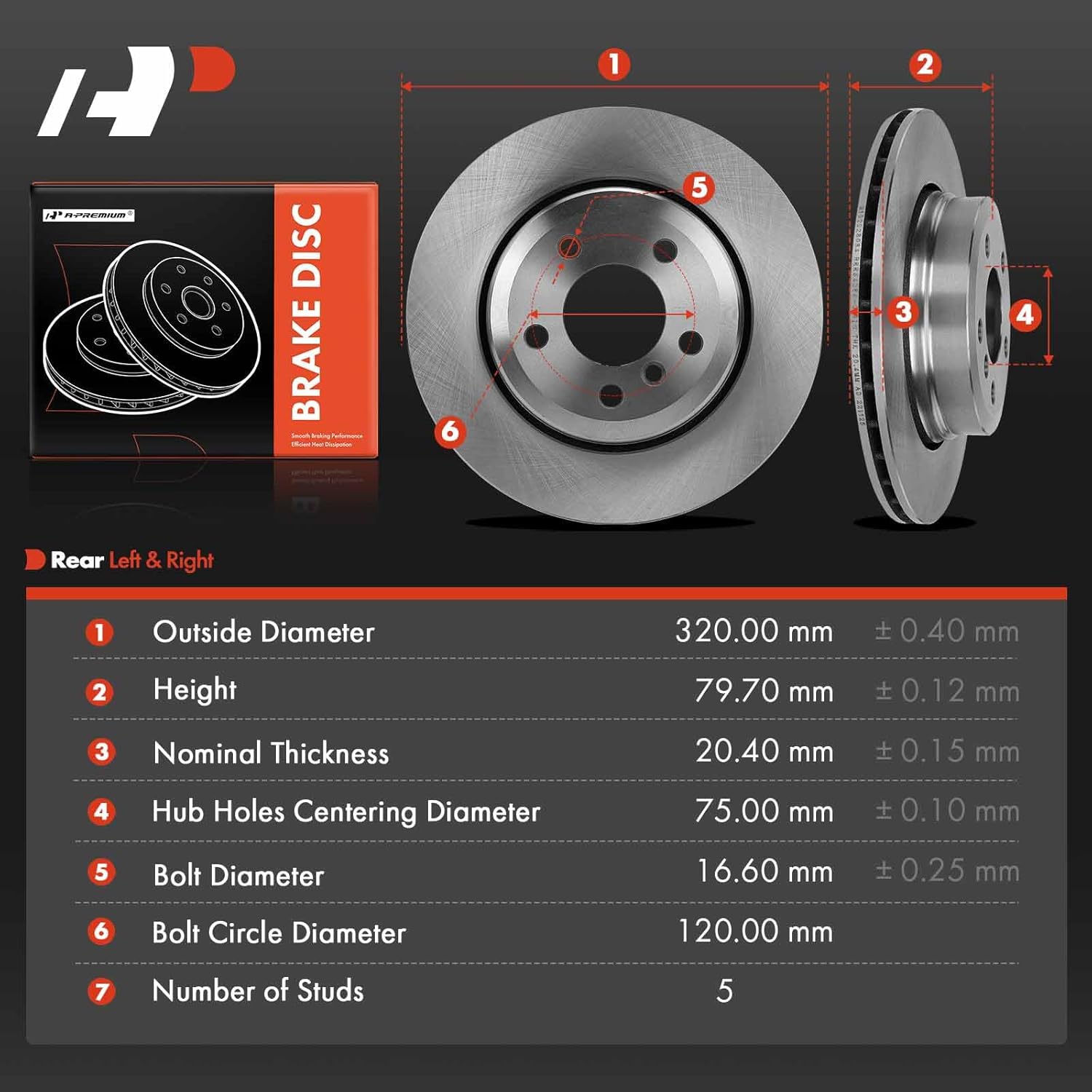 A-Premium 12.60 inch (320mm) Rear Vented Disc Brake Rotors Compatible with Select BMW Models - X3 2004 2005 2006 2007 2008 2009 2010, E83/F25 Series, 2-PC Set