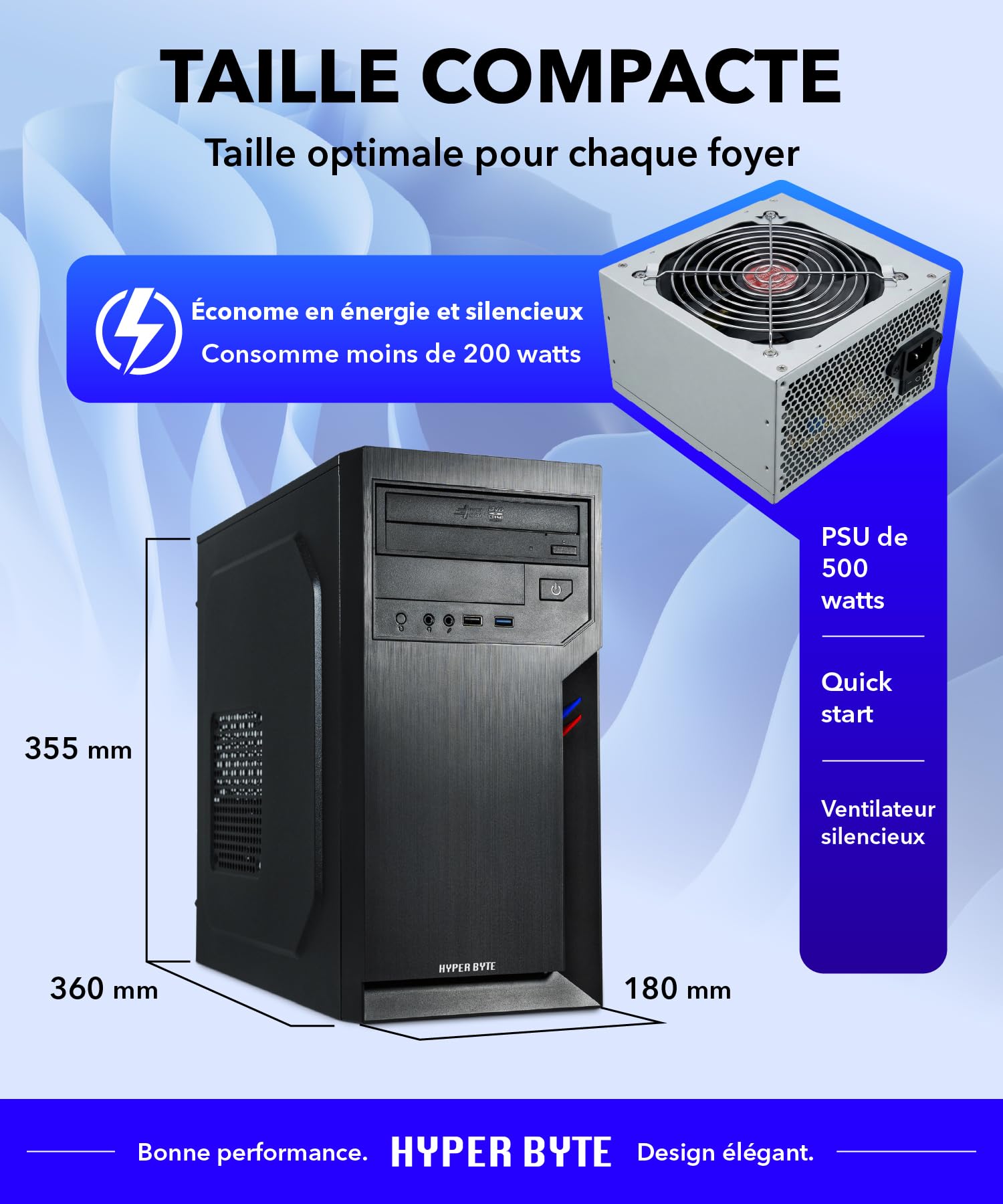 HYPER BYTE® PC de Bureau Intel Core i5 10400F NVIDIA GT 730 4,4 GHz 16 Go RAM DDR4 SSD 512 Go Windows 11 Pro Wi-Fi DVD+RW USB 3.0