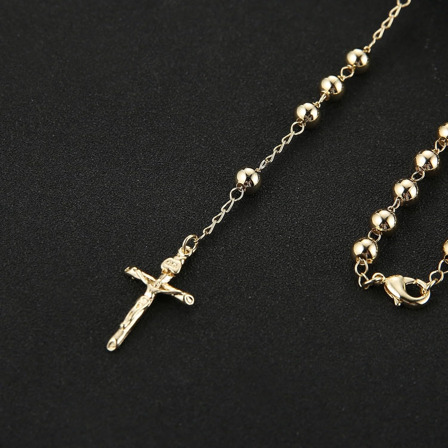 HZMAN Santa Muerte Necklace for Women Gold Brass Rosary Beads Cross Y-Shape Necklace Goth Jewelry - Image 5