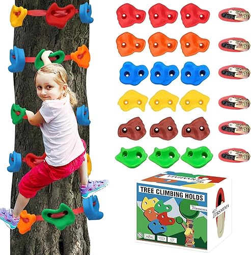 Trsmima - Soportes de escalada de árbol ninja 18 soportes para escalada en roca para niños con 6 correas de trinquete agarres de escalada para