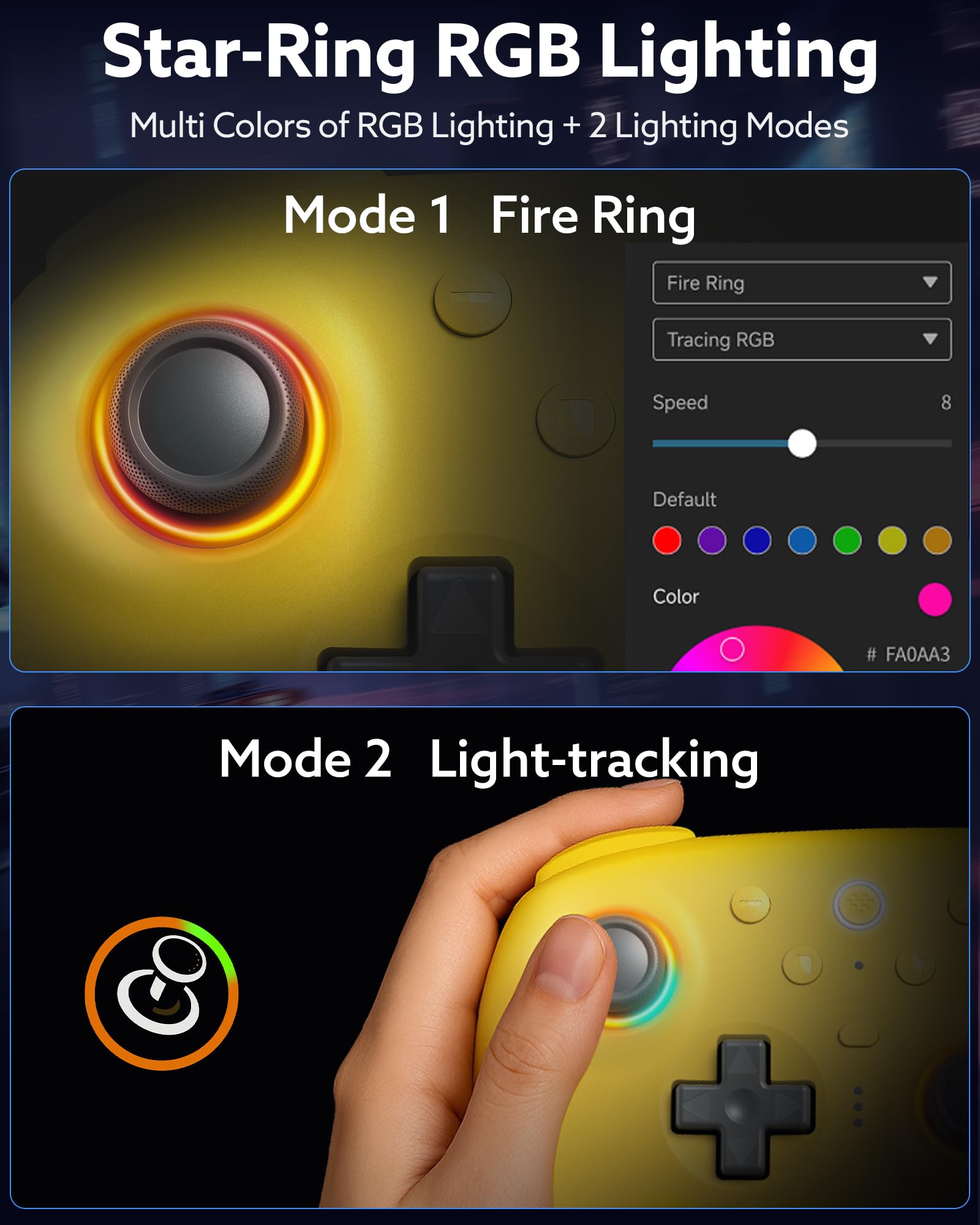 Controller Bluetooth 8Bitdo Ultimate 2 Per Switch 2, Switch, PC Windows, Aggiornamento Joystick TMR, Anello Fuoco RGB, Grilletti Tattili Effetto Hall Commutabili, Vibrazione, L4/R4 Rimappabili, Giallo