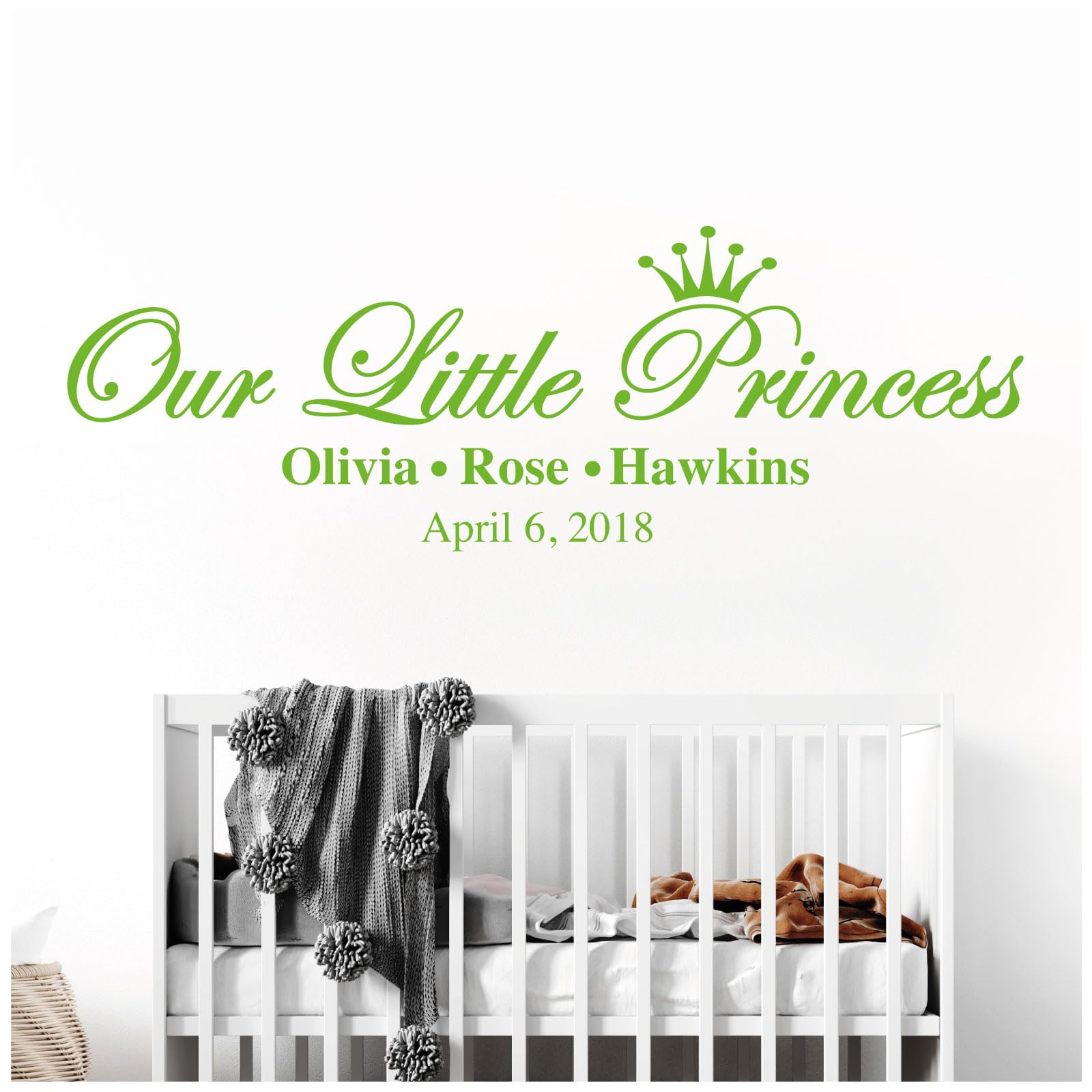 Our Little Princess, Names & Date of Birth - Baby Nursery Girls Wall Sticker [Large] [Lime]