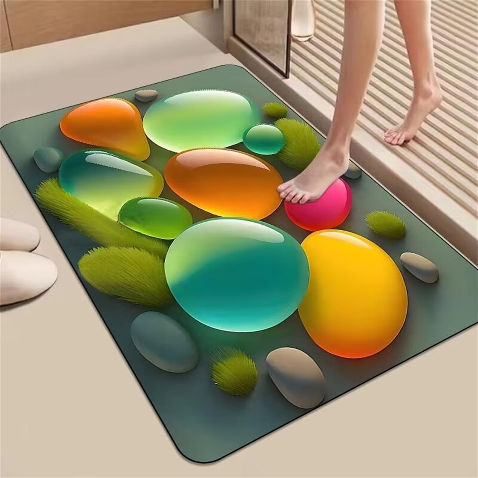 Tapis de sol 3D effet galets et terre de diatomées pour paillasson de chambre moderne