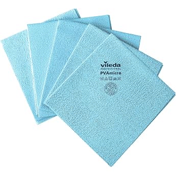 Vileda Professional, Microfibre Cloth PVA Micro, Blue, Pack of 5, Streak-Free