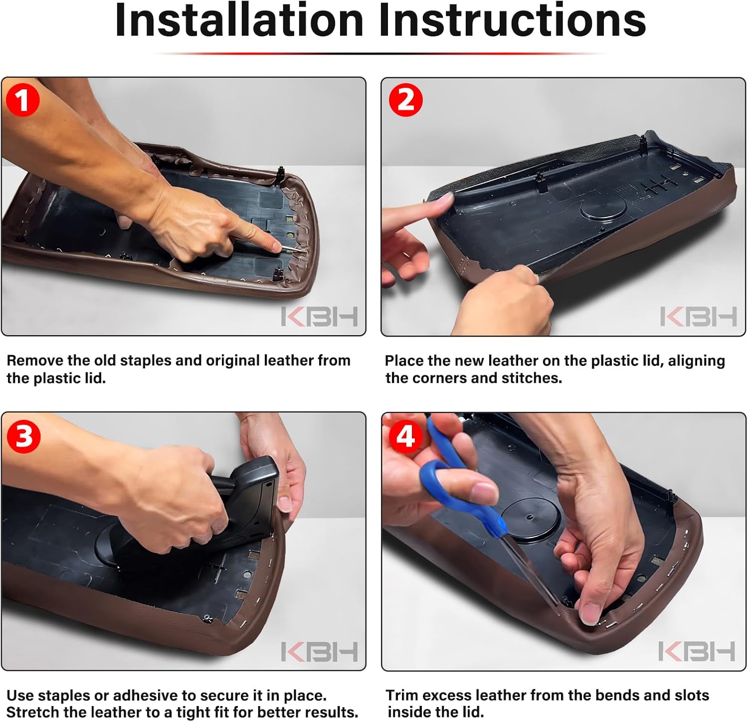 KBH Center Console Armrest Cover Replacement for Ford Edge 2011 2012 2013 2014, Vinyl Leather, Middle Console Arm Rest Upholstery, Anti-Scratch, Black