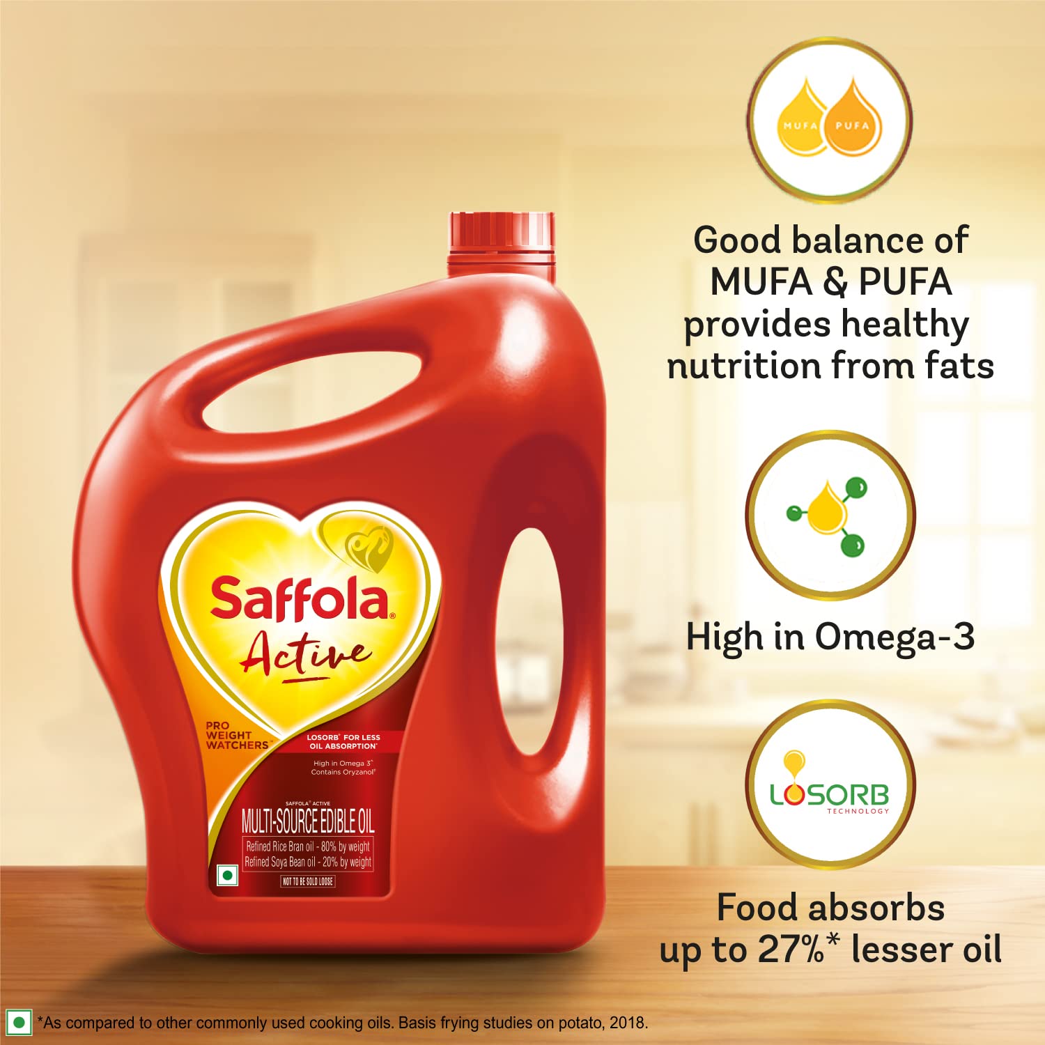 Buy Saffola Active Refined Cooking oil Blend of Rice Bran & SoyaBean