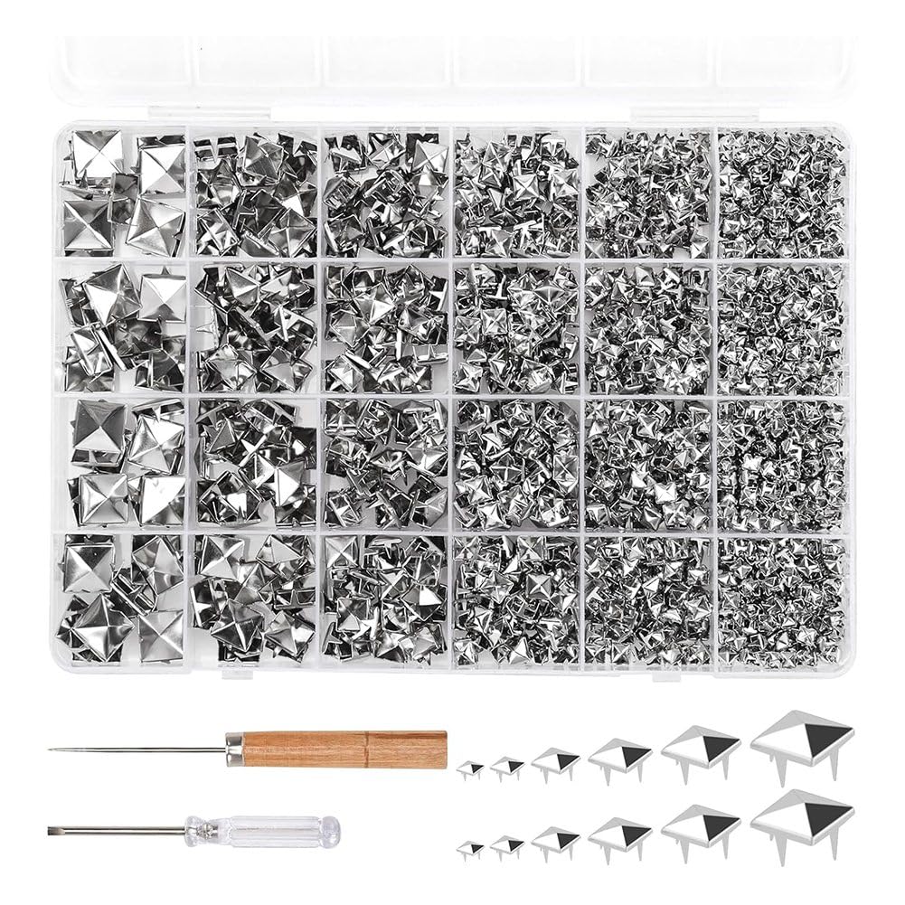 UDSKNV[KSL Studs for Clothing 1222 Pcs Square Pyramid Prong Studs Rivets for Leather Jacket Bags Punk Metal Spikes Crafts