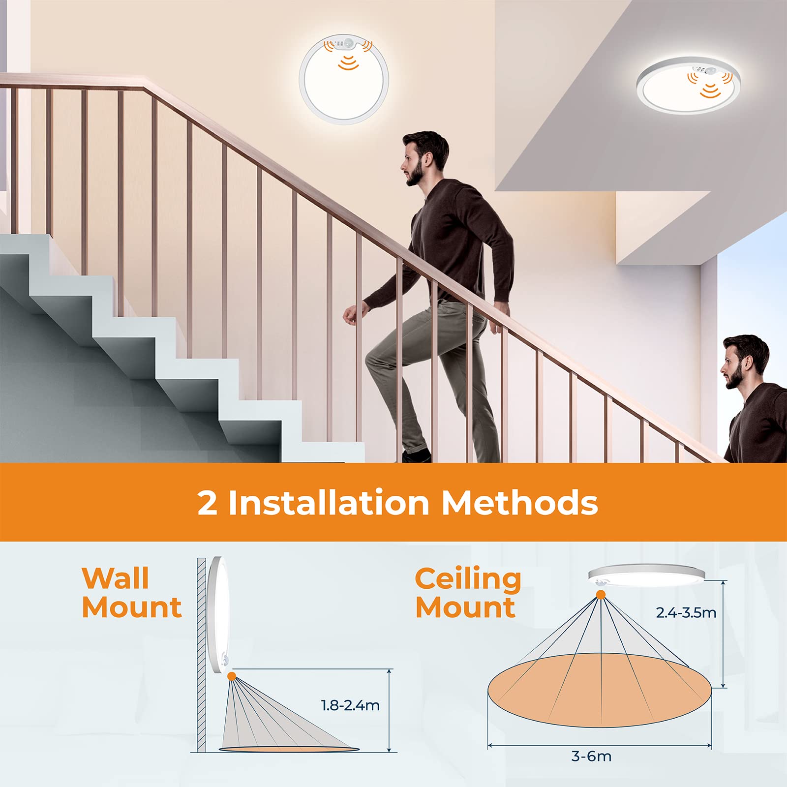 Matane [2 Pack Plafon Led Techo Luz con Sensor de Movimiento 18W Lampara con Detector Movimiento Blanco Cálido Neutro Frío para Cocina Baño Comedor Pasillo Balcón Garaje Modern 22cm