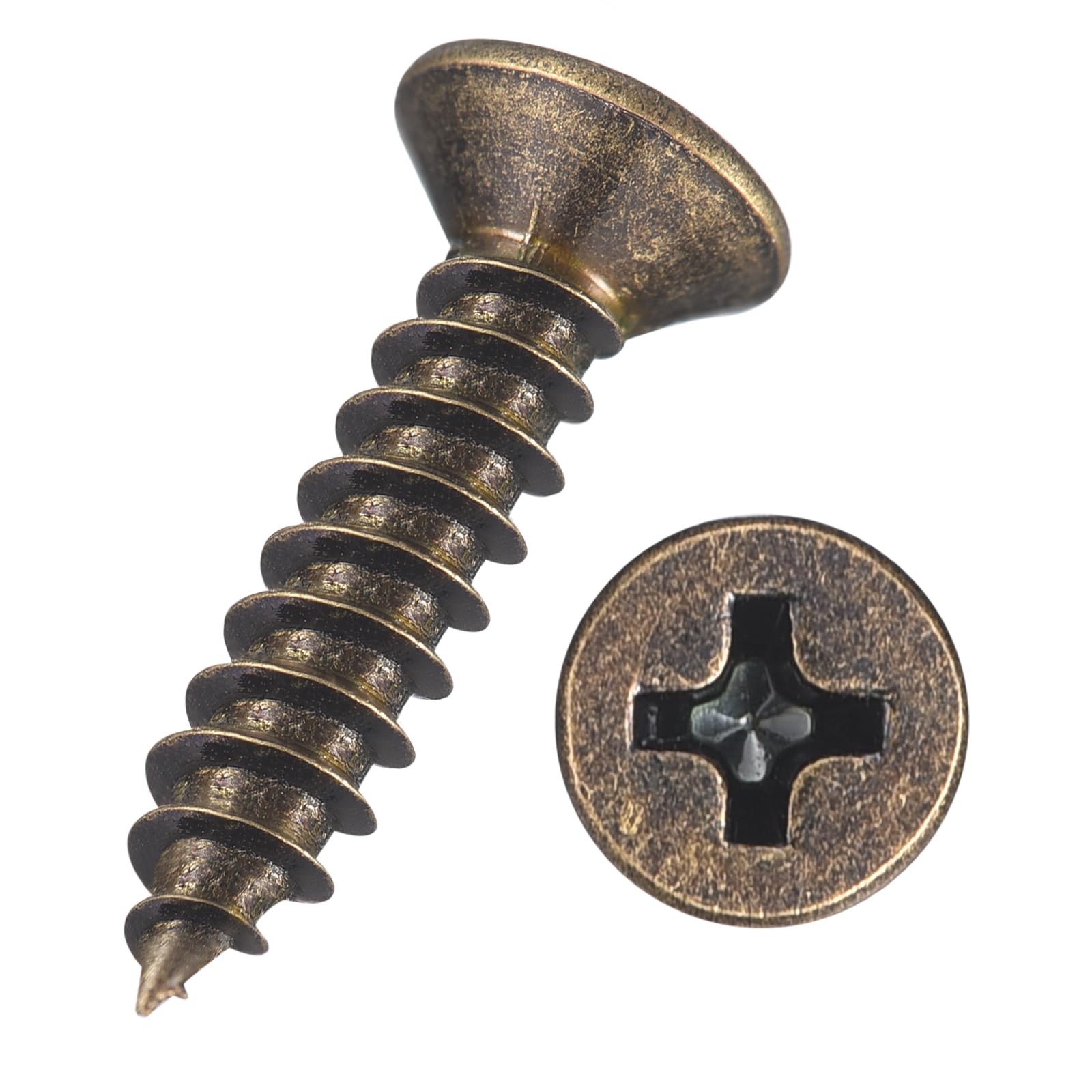 Kozelo 25pcs Phillips Flat Head Wood Screws - [#6x5/8"] Carbon Steel Countersunk Self Tapping Screws for Furniture Assembly, Interior Trim, Outdoor Construction, Bronze — image 1